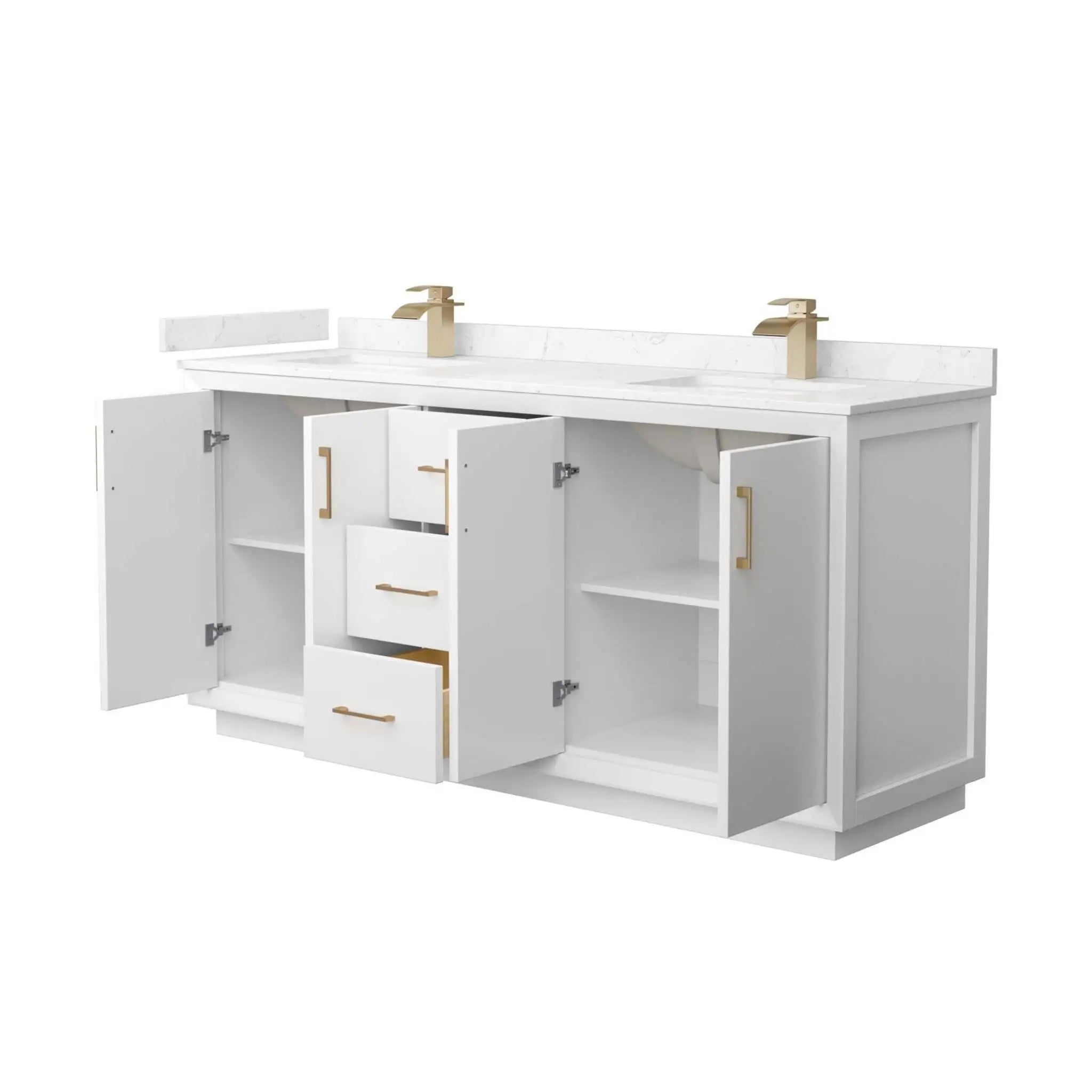 72" Strada Double Bathroom Vanity in White with Satin Bronze Trim by Wyndham