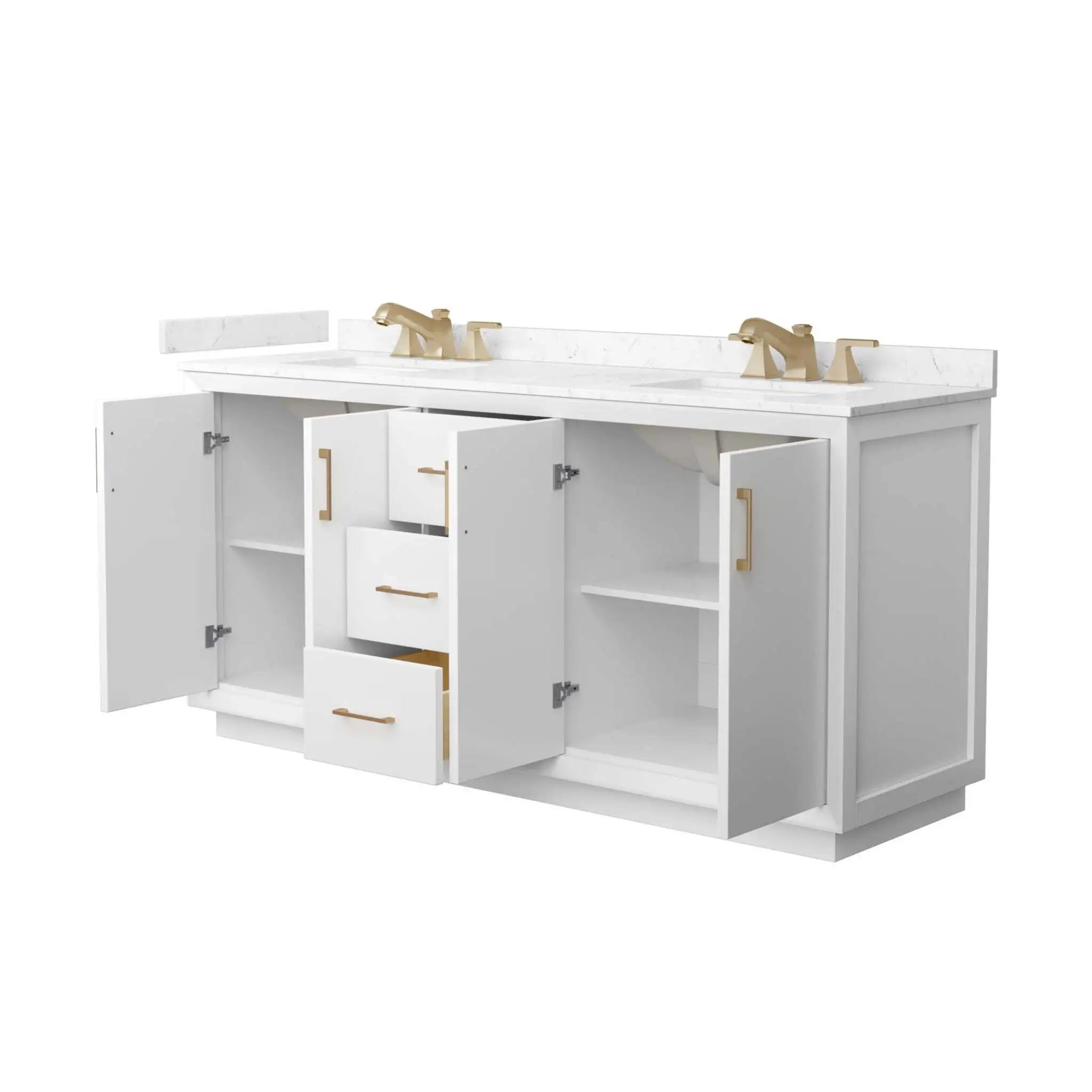 72" Strada Double Bathroom Vanity in White with Satin Bronze Trim by Wyndham