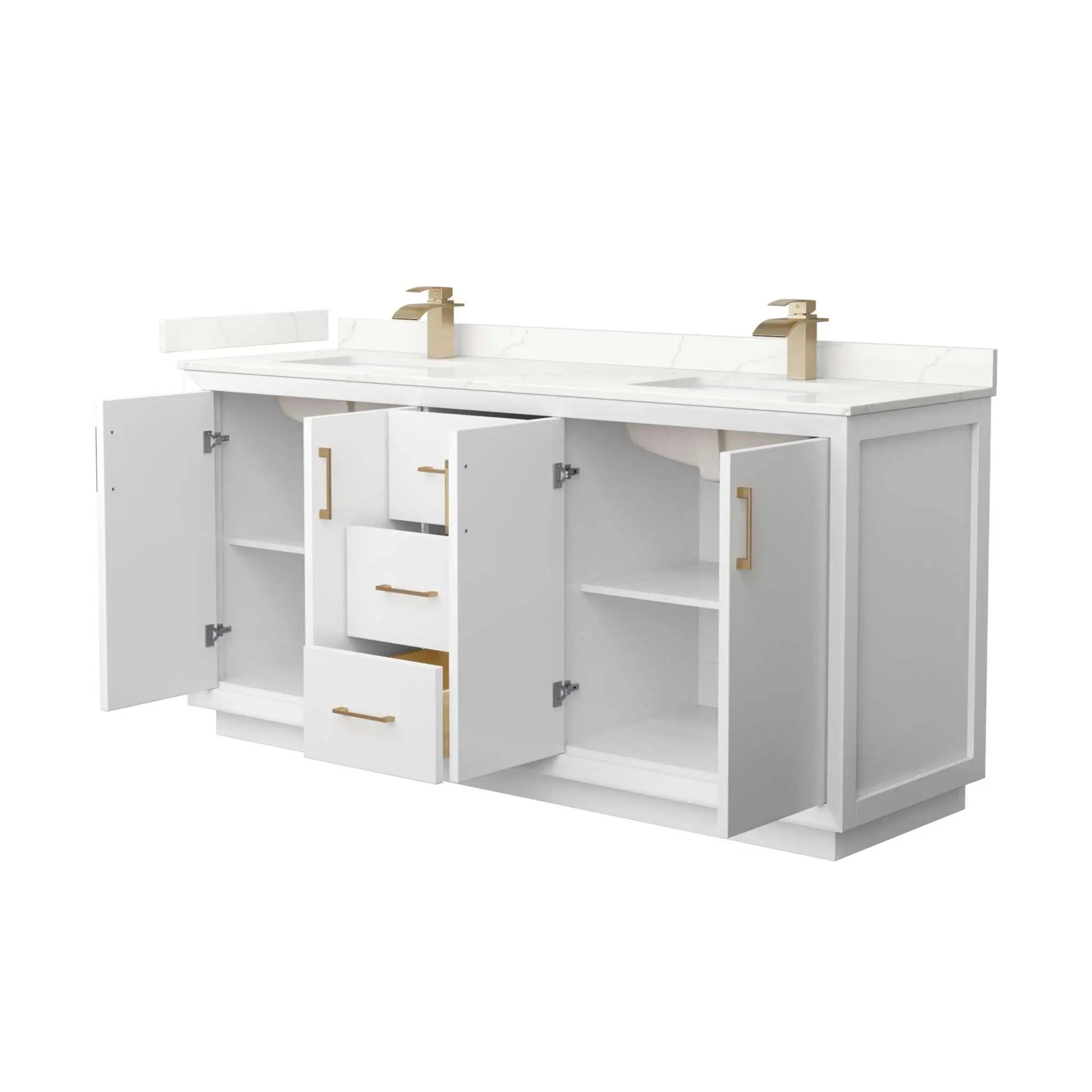 72" Strada Double Bathroom Vanity in White with Satin Bronze Trim by Wyndham