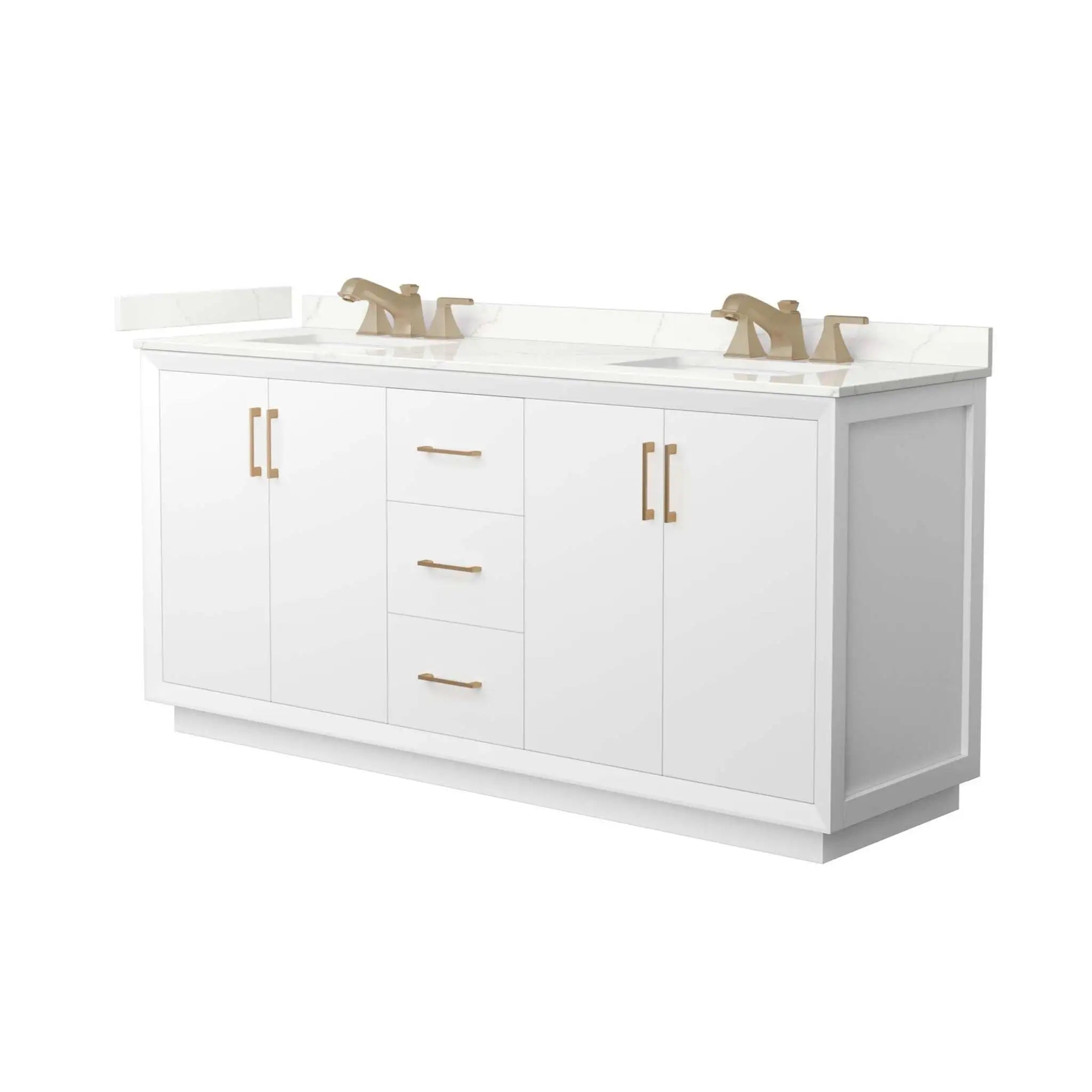 72" Strada Double Bathroom Vanity in White with Satin Bronze Trim by Wyndham