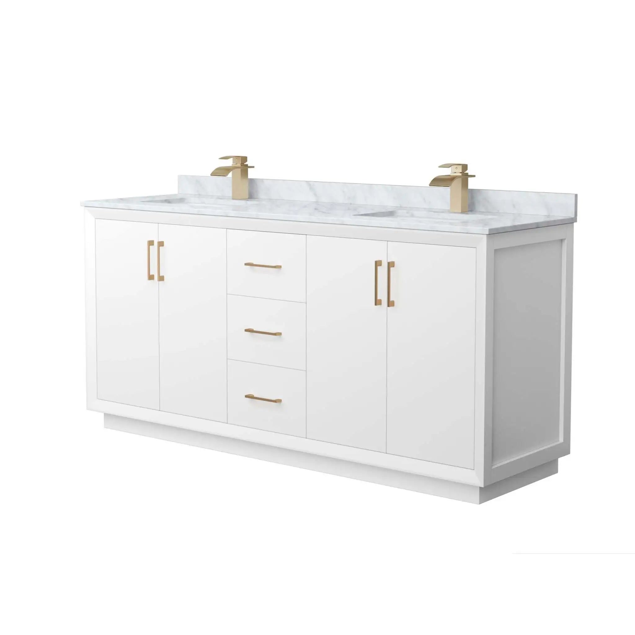 72" Strada Double Bathroom Vanity in White with Satin Bronze Trim by Wyndham