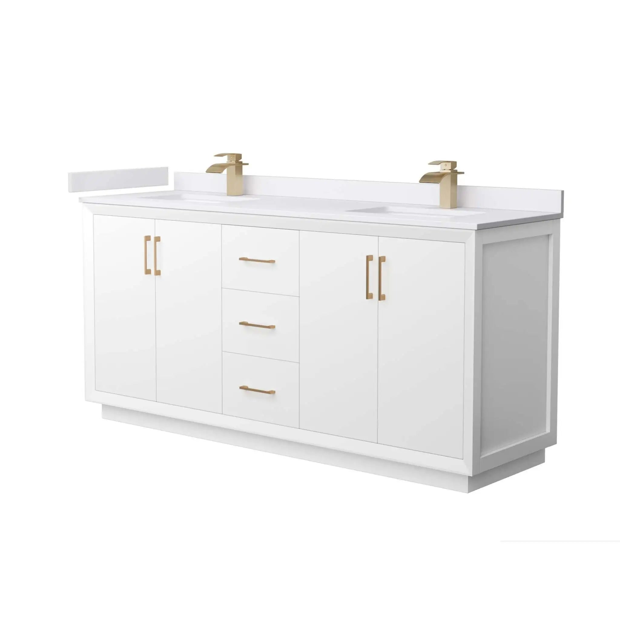 72" Strada Double Bathroom Vanity in White with Satin Bronze Trim by Wyndham