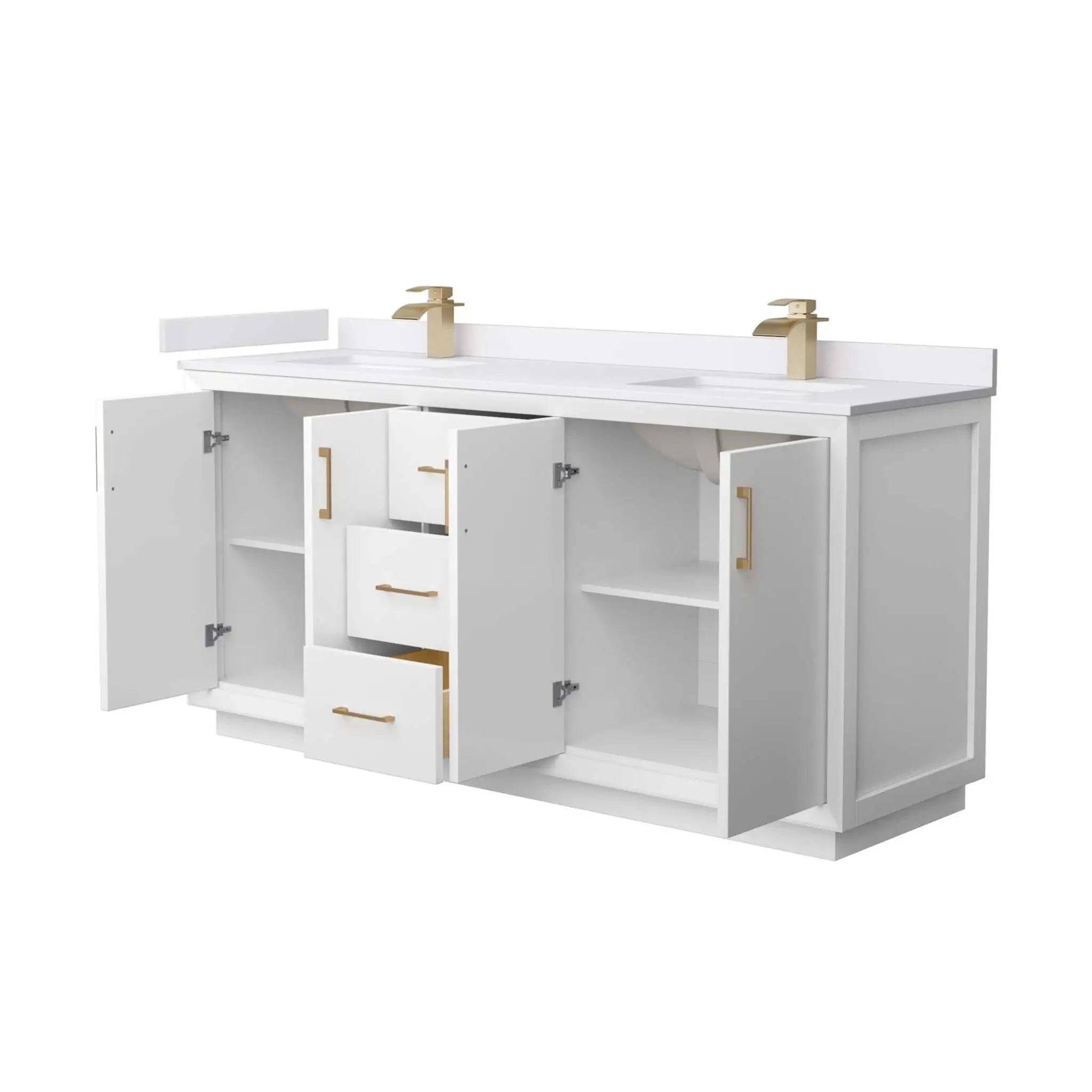 72" Strada Double Bathroom Vanity in White with Satin Bronze Trim by Wyndham