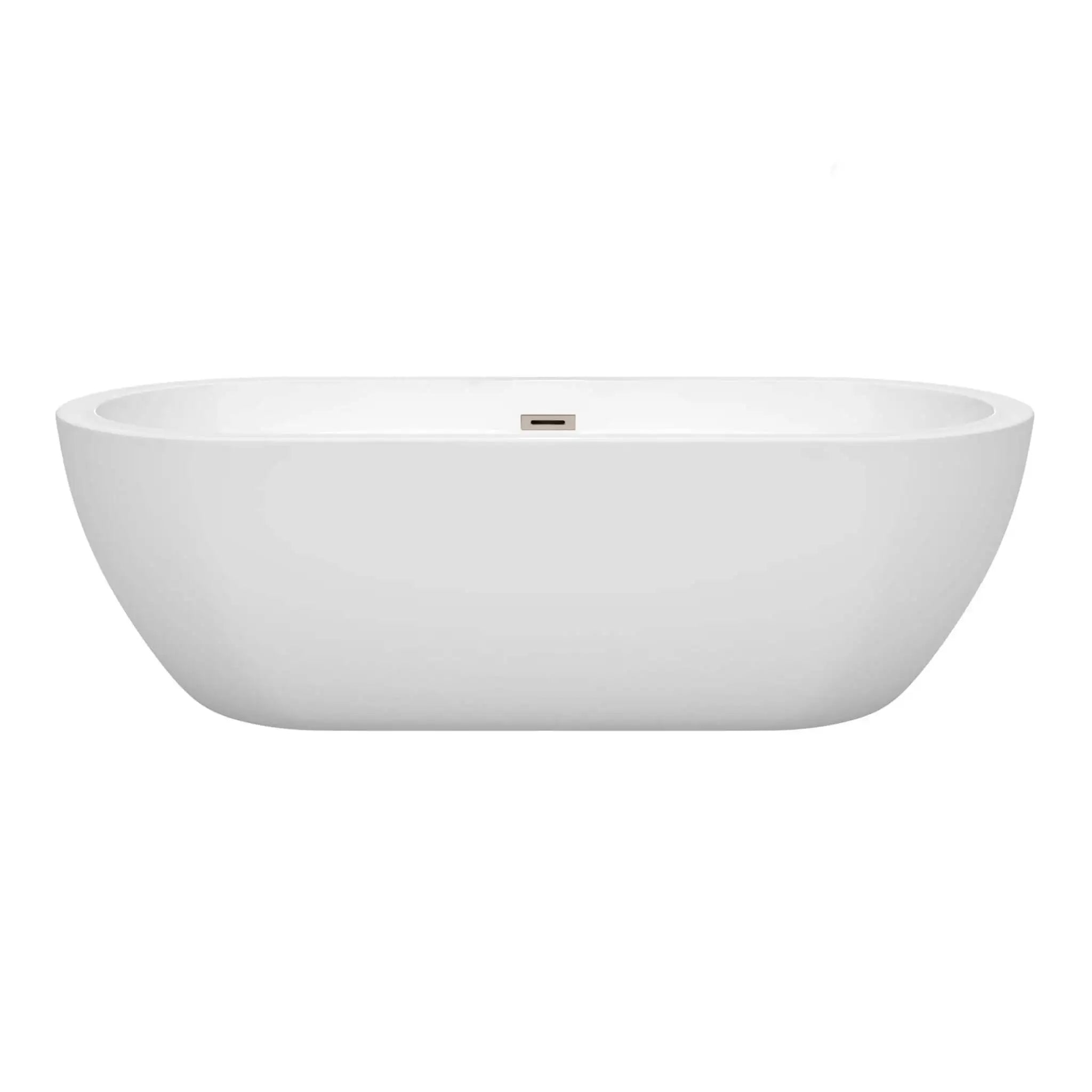72" White Freestanding Bathtub, Brushed Nickel Trim - Soho by Wyndham (WCOBT100272BNTRIM) image 2