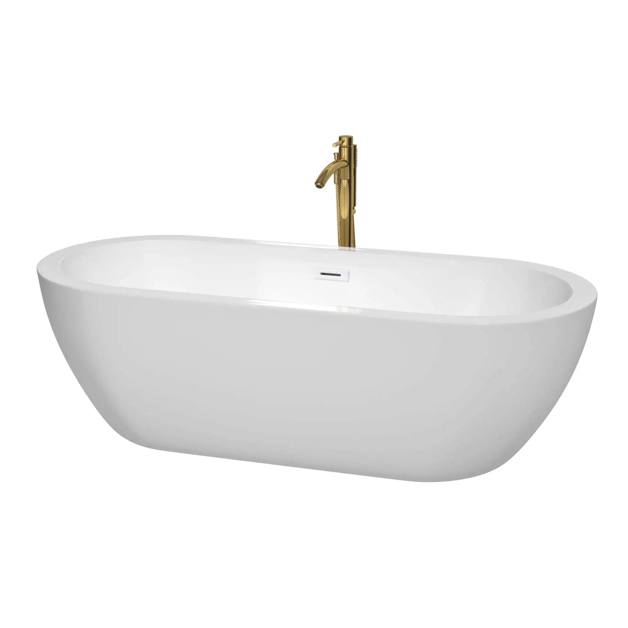 72" White Freestanding Bathtub with Brushed Gold Faucet - Soho by Wyndham (WCOBT100272SWATPGD) image