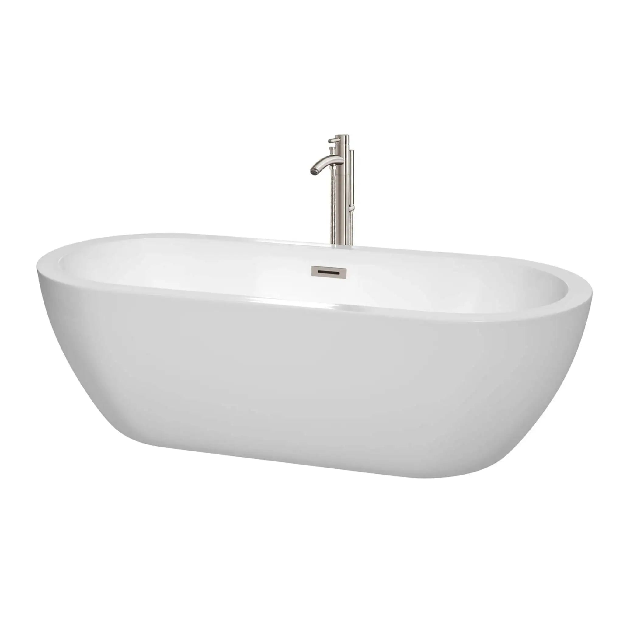 72" White Freestanding Bathtub with Brushed Nickel Faucet - Soho by Wyndham (WCOBT100272ATP11BN) image