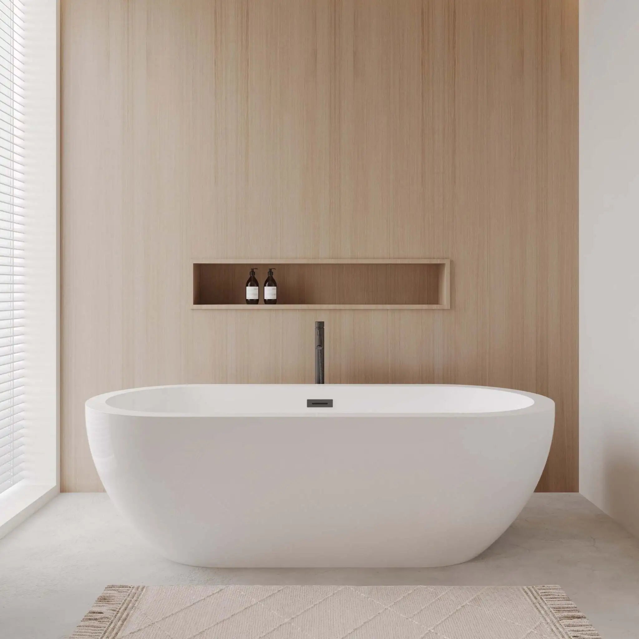 72" White Freestanding Bathtub with Matte Black Faucet - Soho by Wyndham (WCOBT100272MBATPBK) image 1