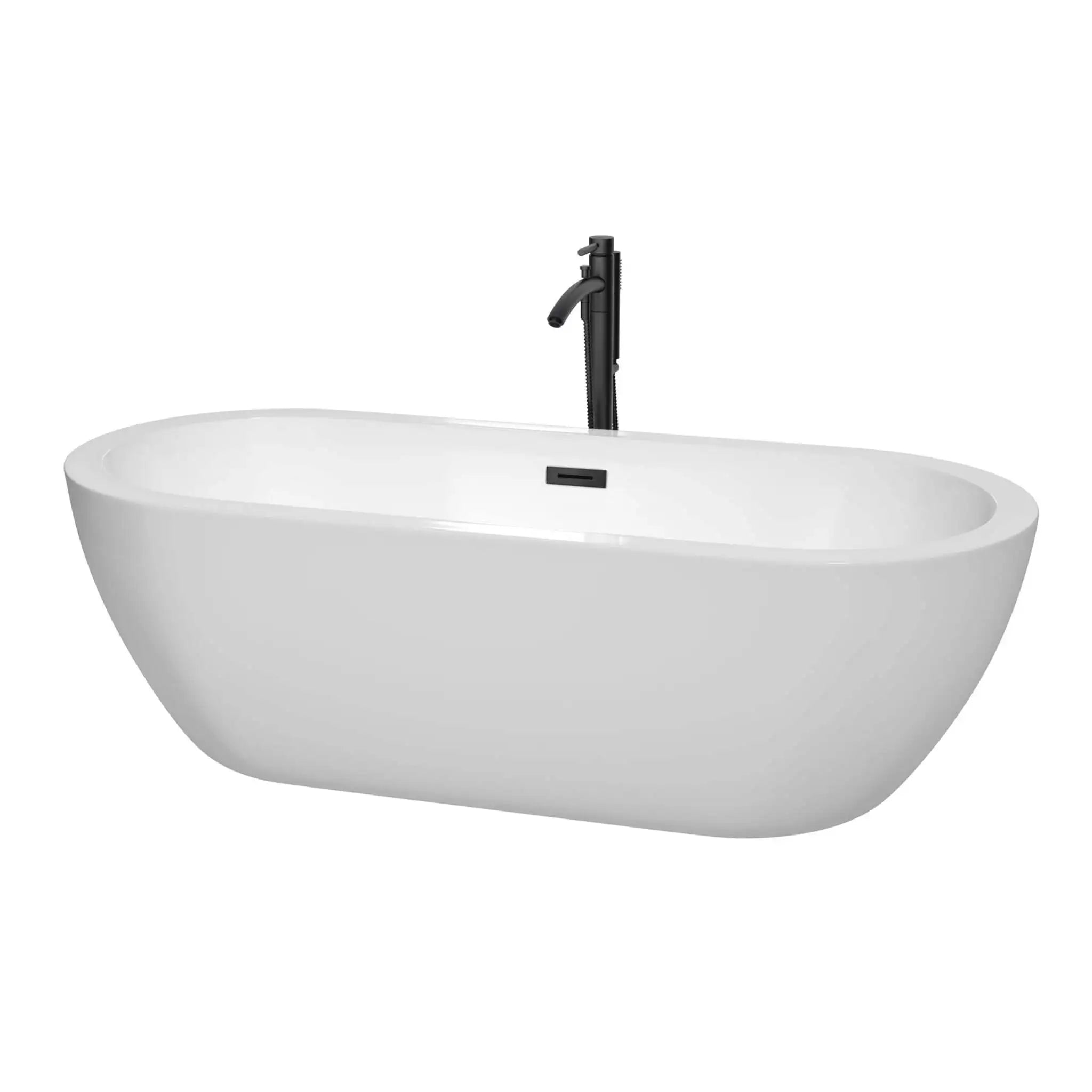 72" White Freestanding Bathtub with Matte Black Faucet - Soho by Wyndham (WCOBT100272MBATPBK) image