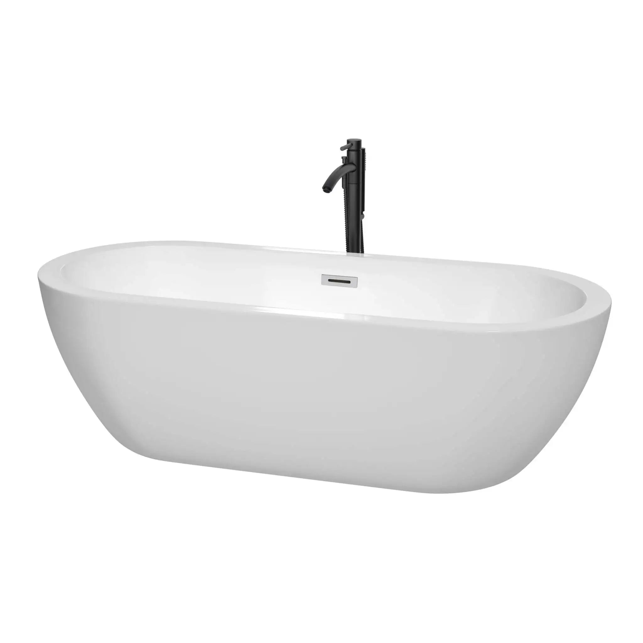 72" White Freestanding Bathtub with Polished Chrome Faucet - Soho by Wyndham (WCOBT100272PCATPBK) image