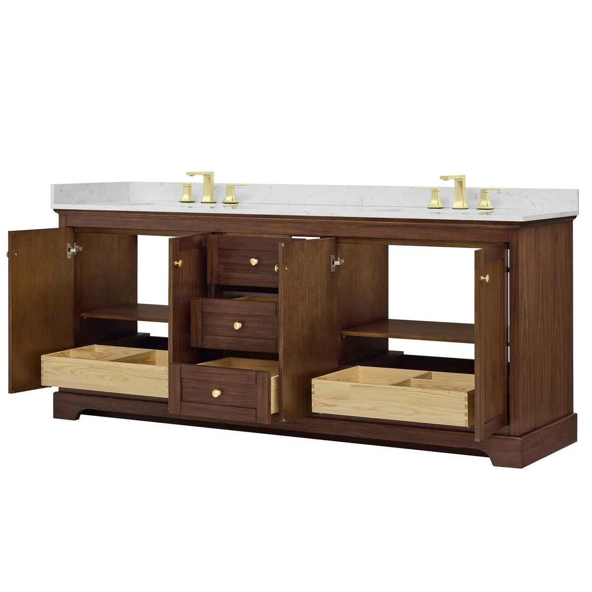 80" Avery Double Bathroom Vanity Dark Walnut Brushed Gold Trim by wyndham View 13