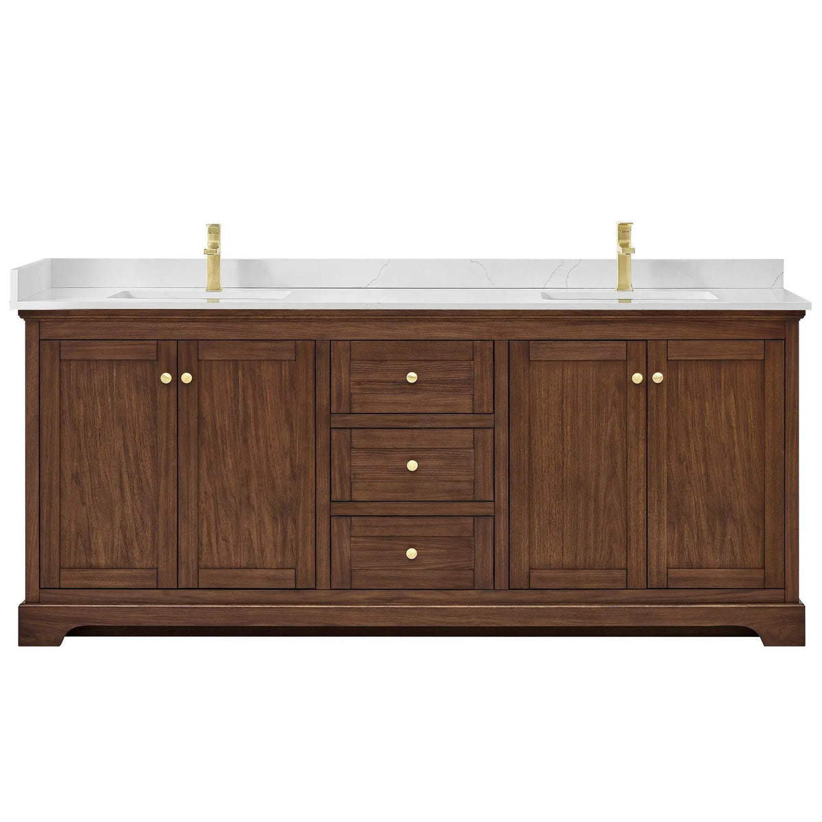 80" Avery Double Bathroom Vanity Dark Walnut Brushed Gold Trim by wyndham View 26