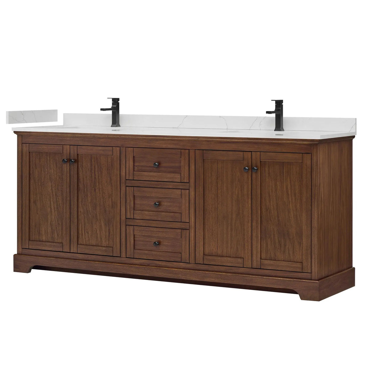 80" Avery Double Bathroom Vanity Dark Walnut Matte Black Trim by wyndham View 30