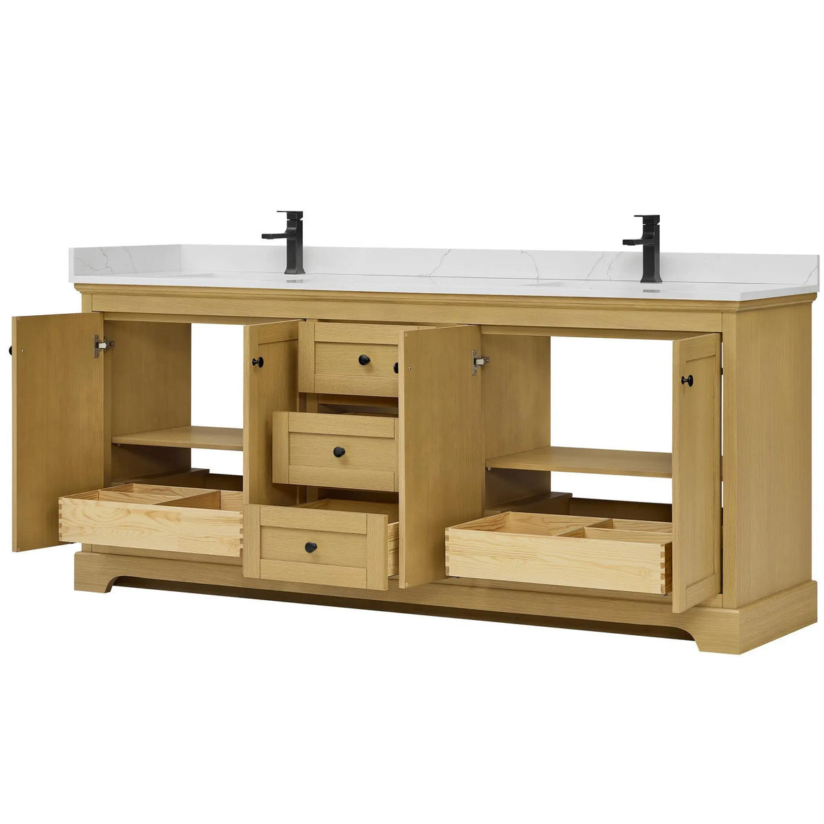 80" Avery Double Bathroom Vanity Honey Oak Matte Black Trim by wyndham View 13