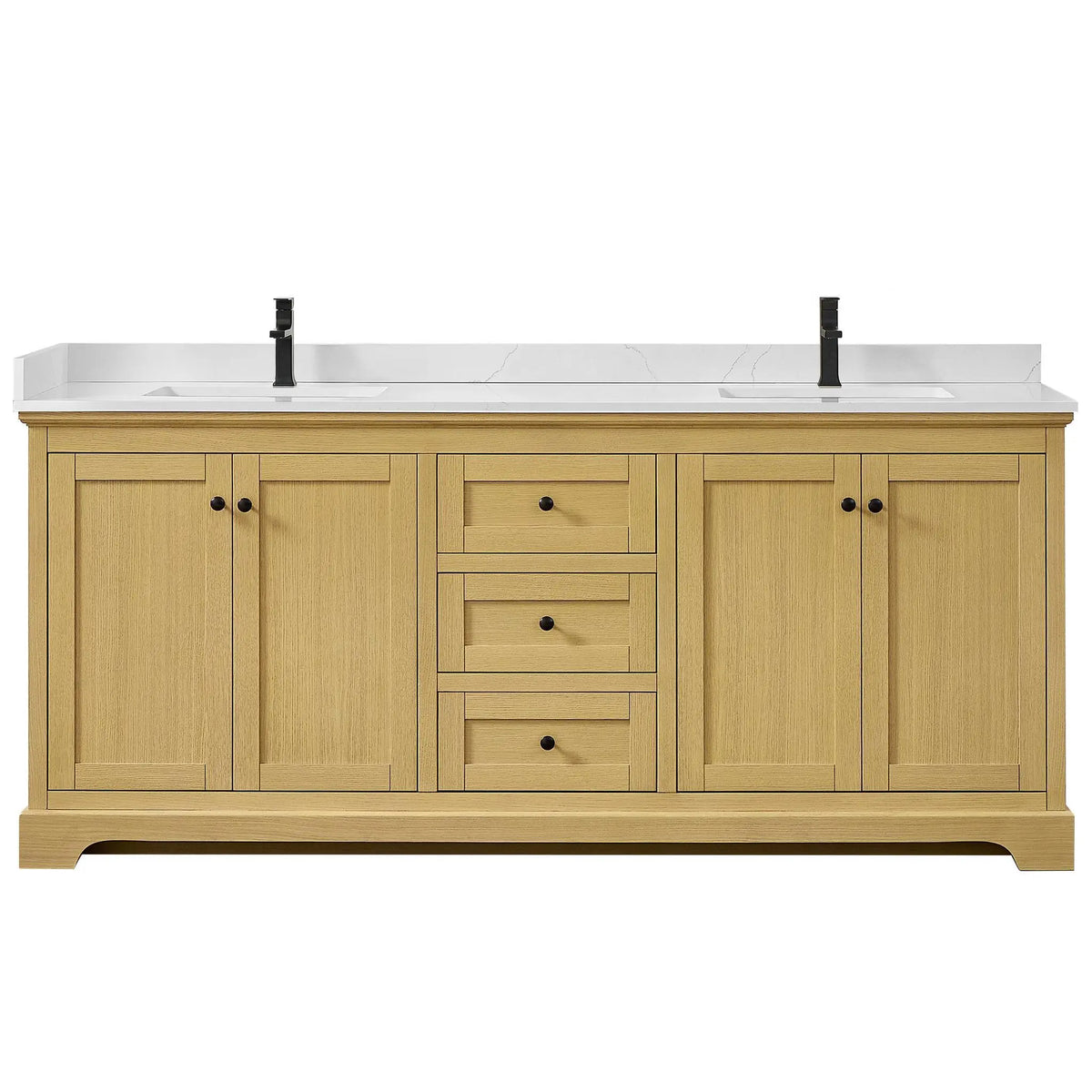 80" Avery Double Bathroom Vanity Honey Oak Matte Black Trim by wyndham View 11