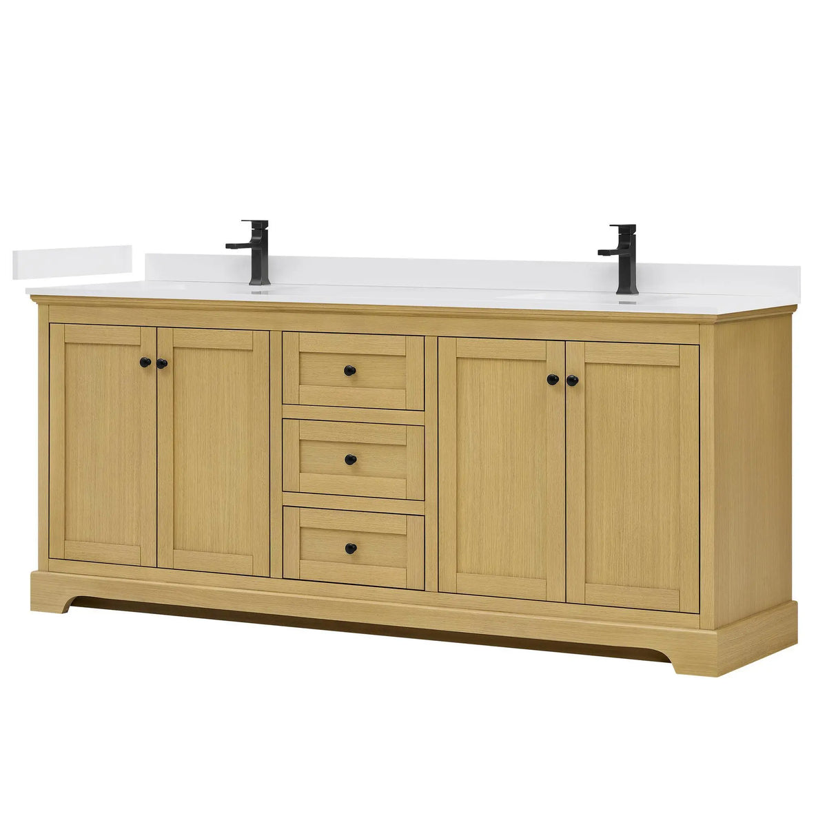 80" Avery Double Bathroom Vanity Honey Oak Matte Black Trim by wyndham View 25