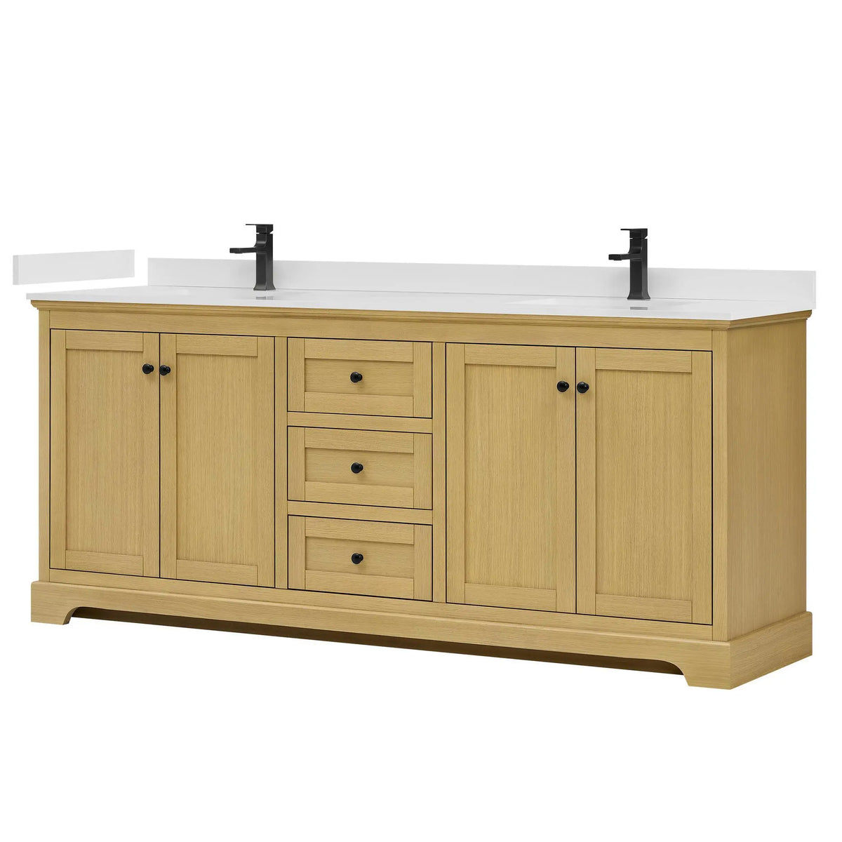 80" Avery Double Bathroom Vanity Honey Oak Matte Black Trim by wyndham View 35