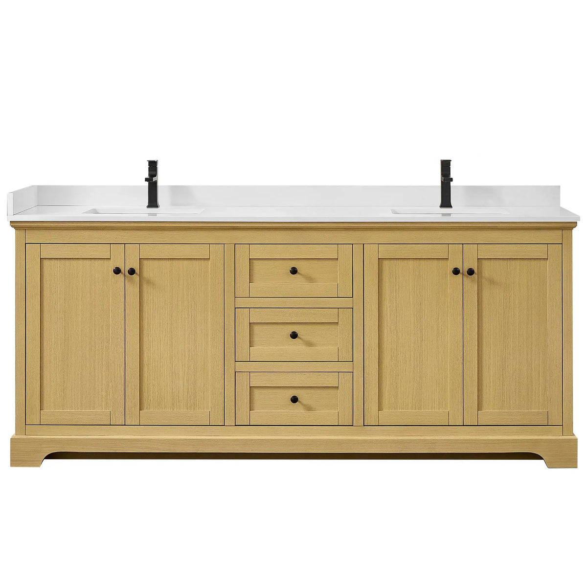 80" Avery Double Bathroom Vanity Honey Oak Matte Black Trim by wyndham View 31