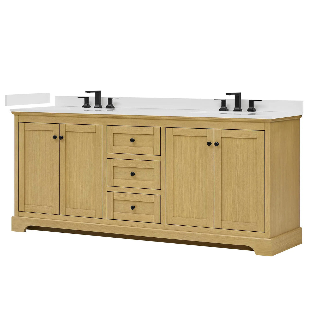 80" Avery Double Bathroom Vanity Honey Oak Matte Black Trim by wyndham View 40
