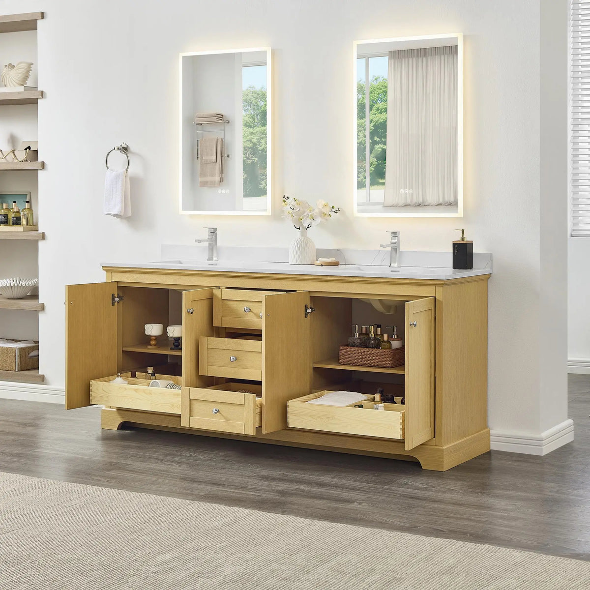 80" Avery Double Bathroom Vanity Honey Oak Polished Chrome Trim by wyndham View 12