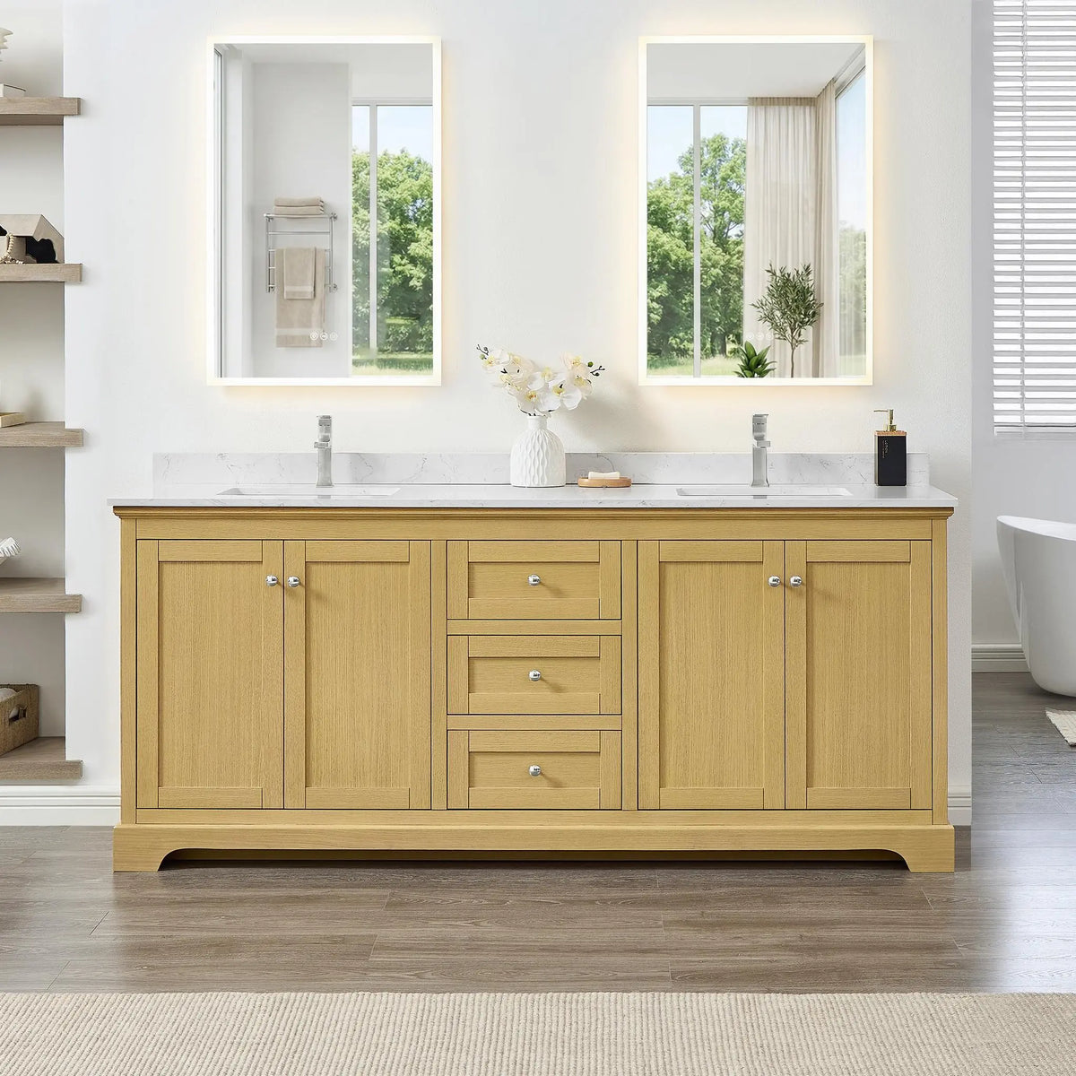 80" Avery Double Bathroom Vanity Honey Oak Polished Chrome Trim by wyndham View 4
