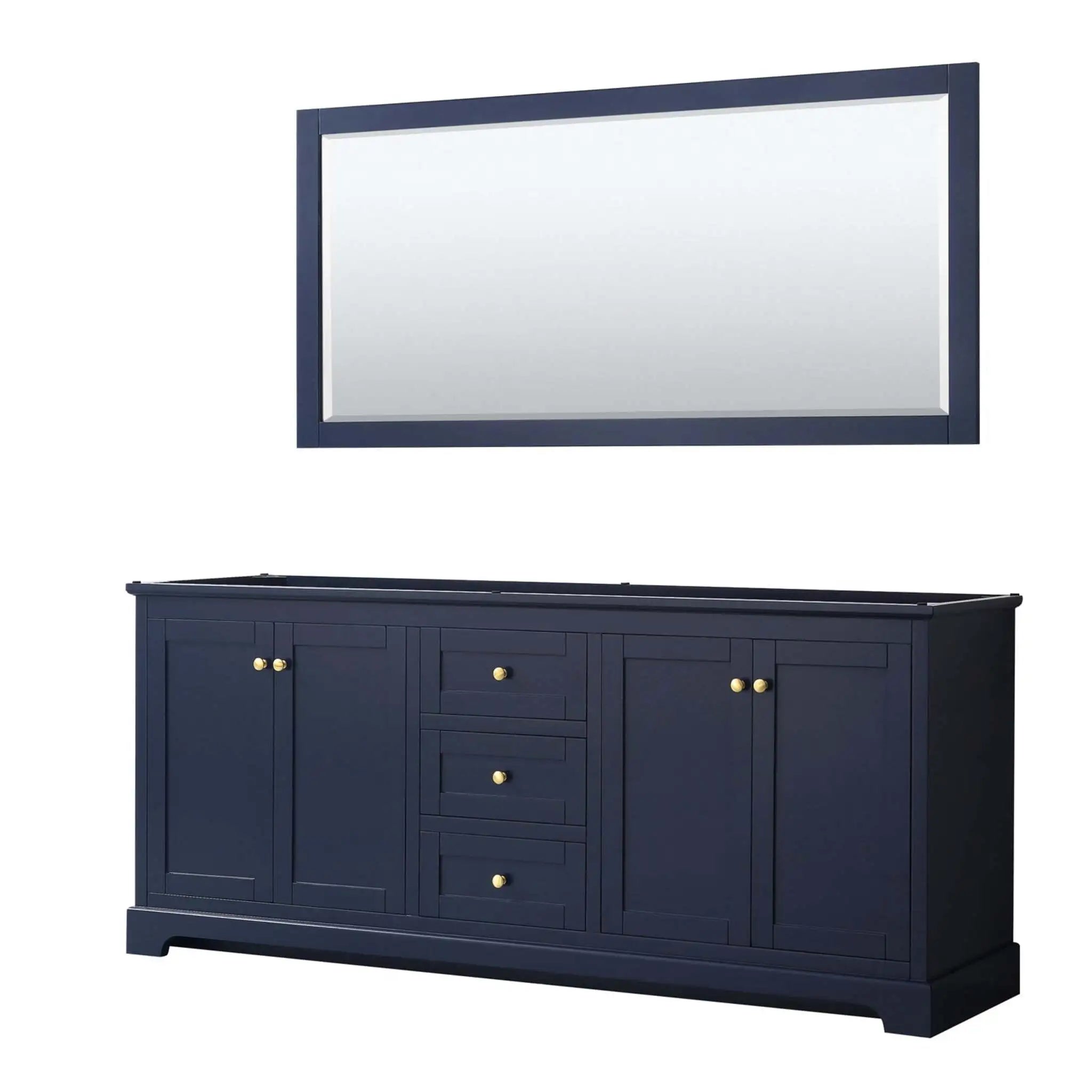 80" Avery Double Bathroom Vanity in Dark Blue with Brushed Gold Trim & 70" Mirror by Wyndham
