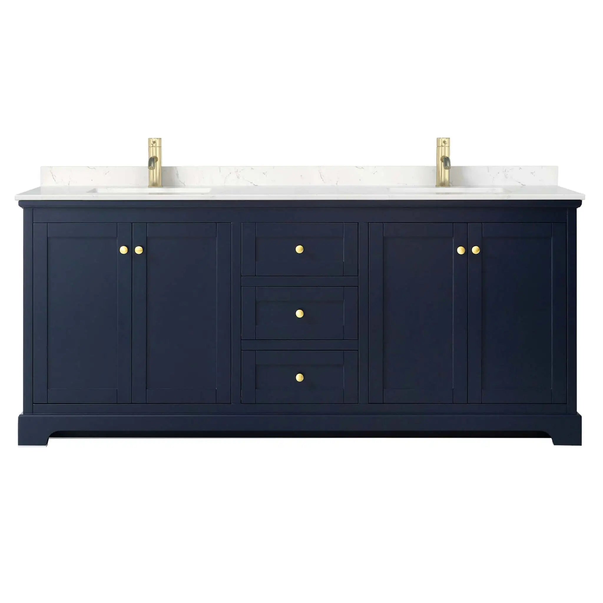 80" Avery Double Bathroom Vanity in Dark Blue with Brushed Gold Trim by Wyndham