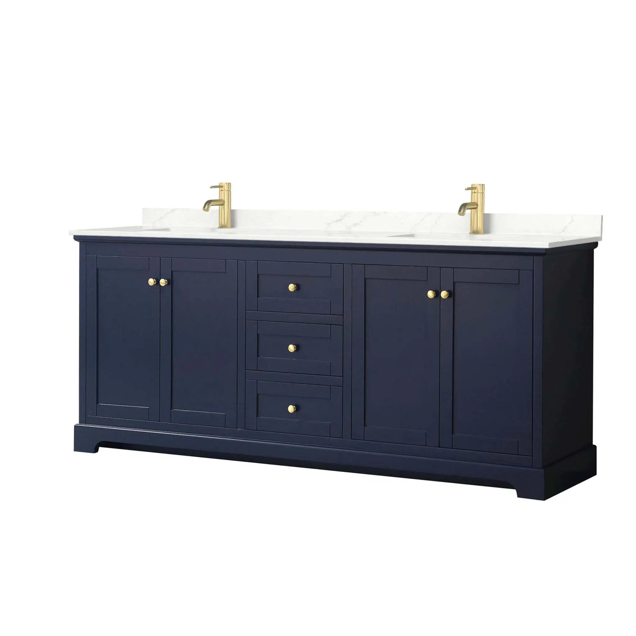 80" Avery Double Bathroom Vanity in Dark Blue with Brushed Gold Trim by Wyndham