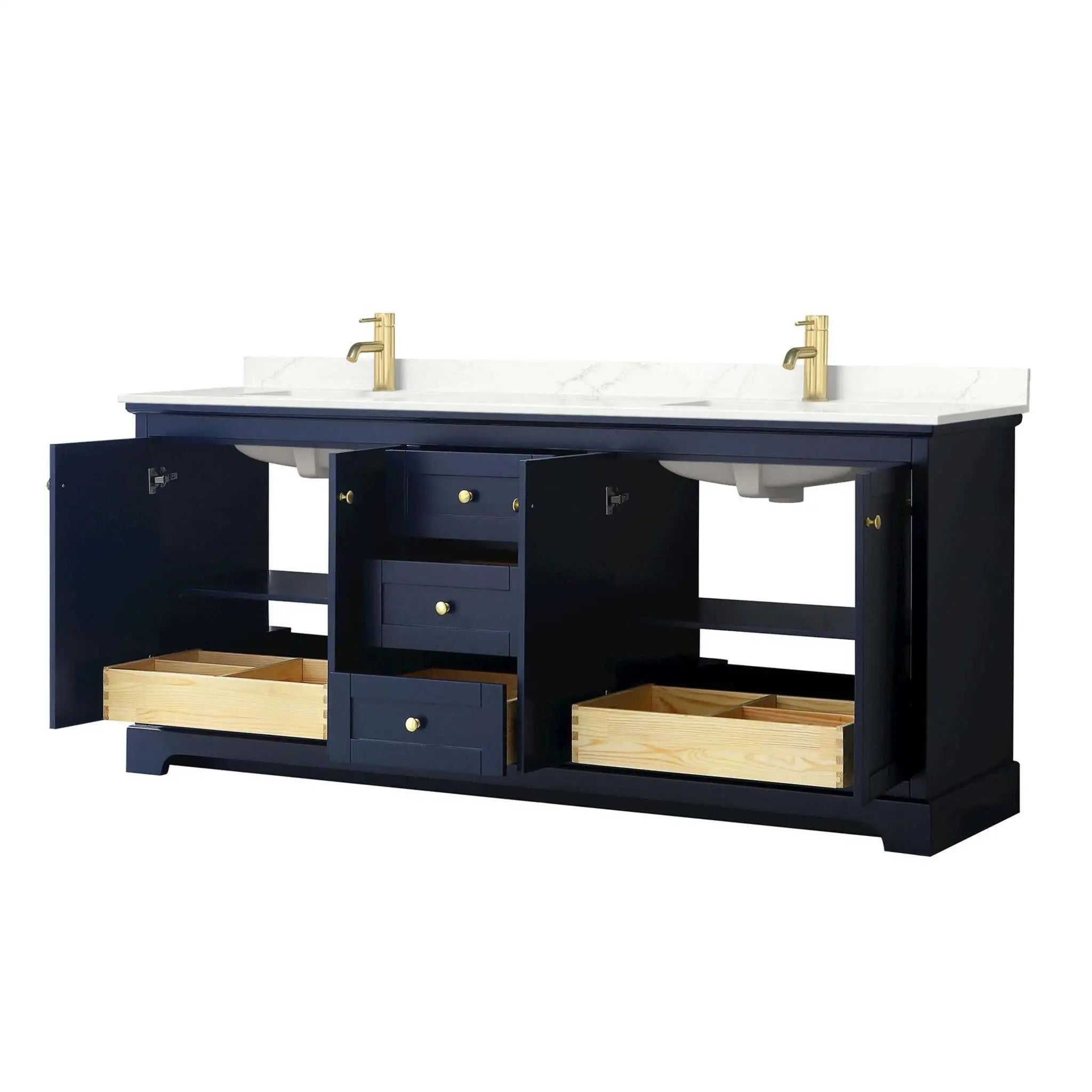 80" Avery Double Bathroom Vanity in Dark Blue with Brushed Gold Trim by Wyndham