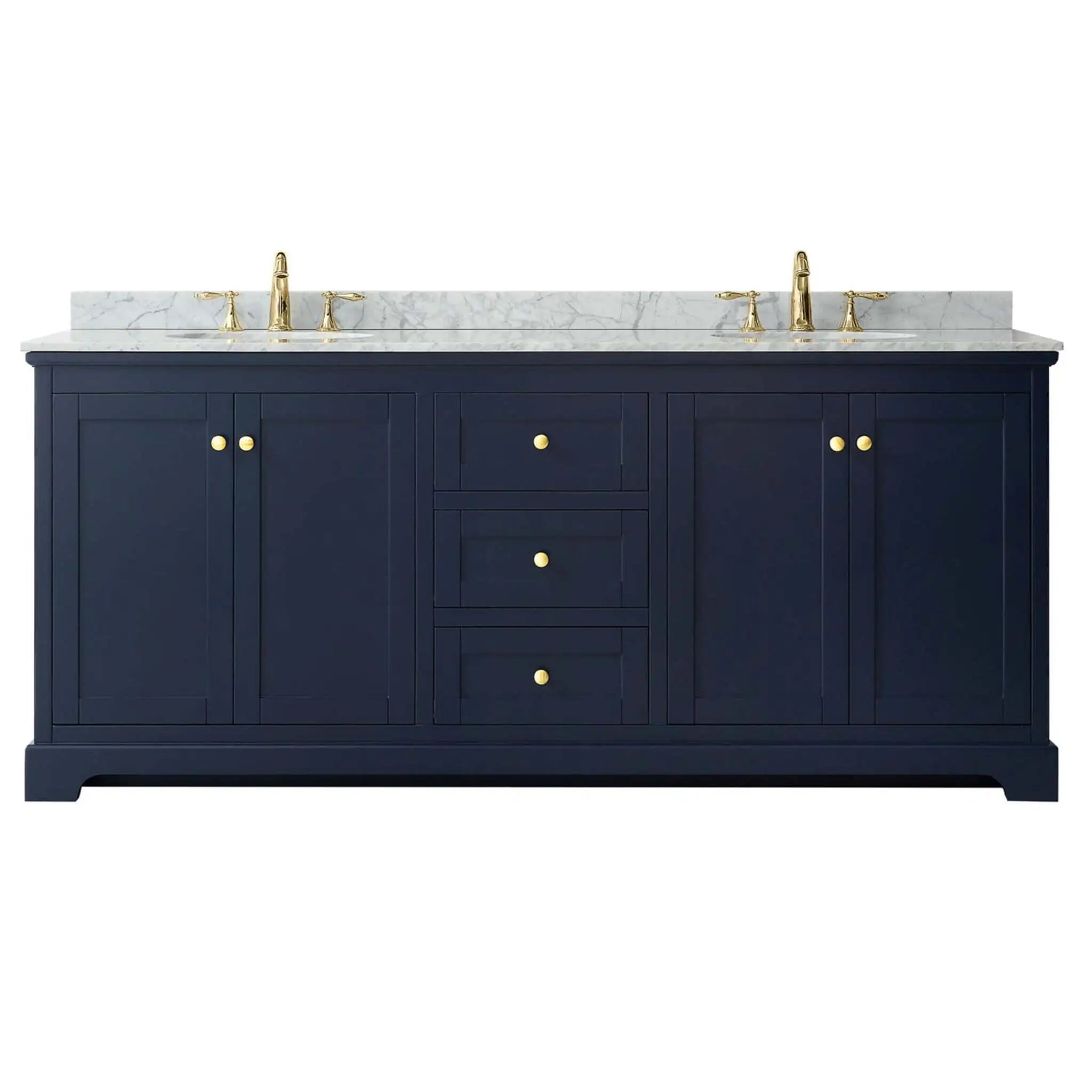 80" Avery Double Bathroom Vanity in Dark Blue with Brushed Gold Trim by Wyndham