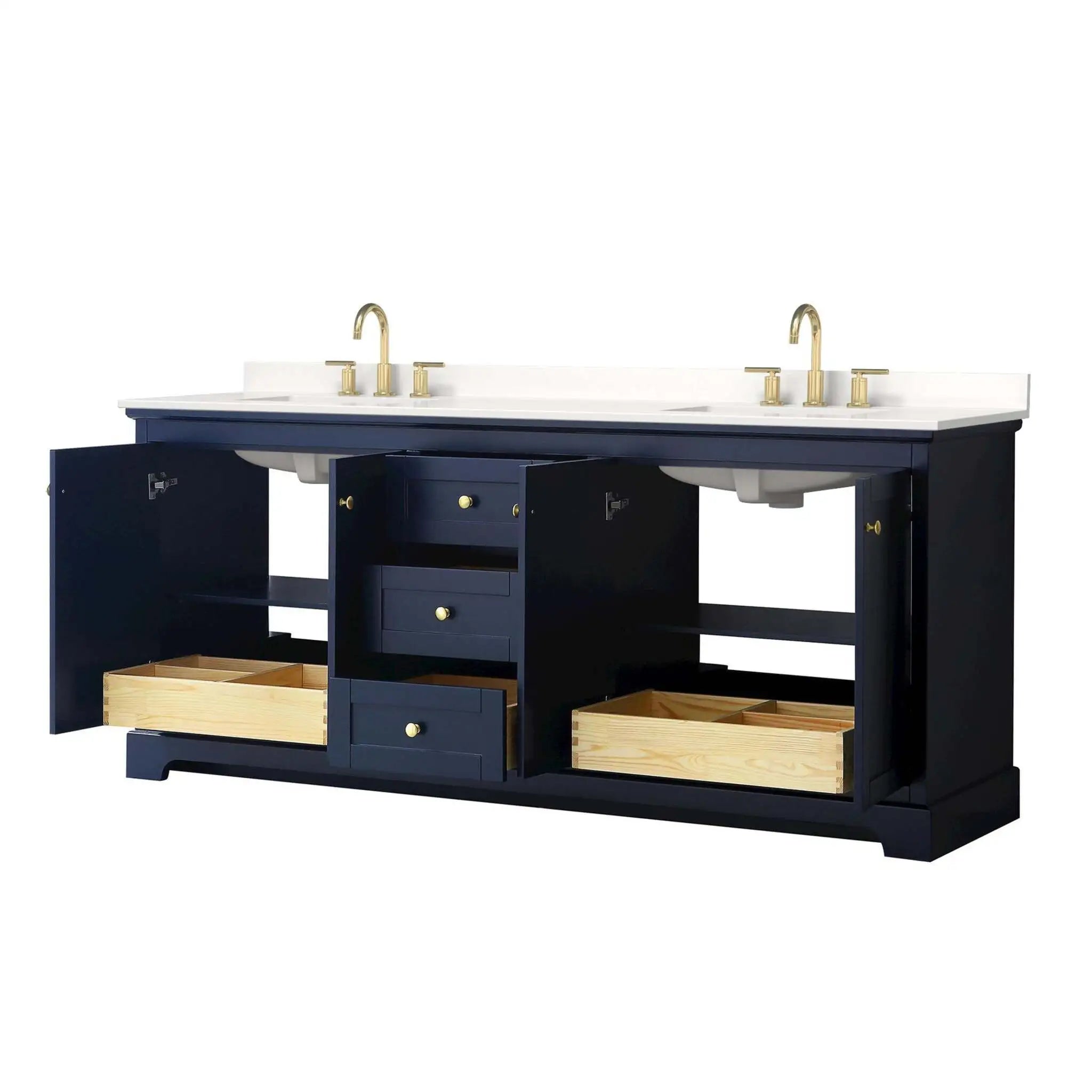 80" Avery Double Bathroom Vanity in Dark Blue with Brushed Gold Trim by Wyndham