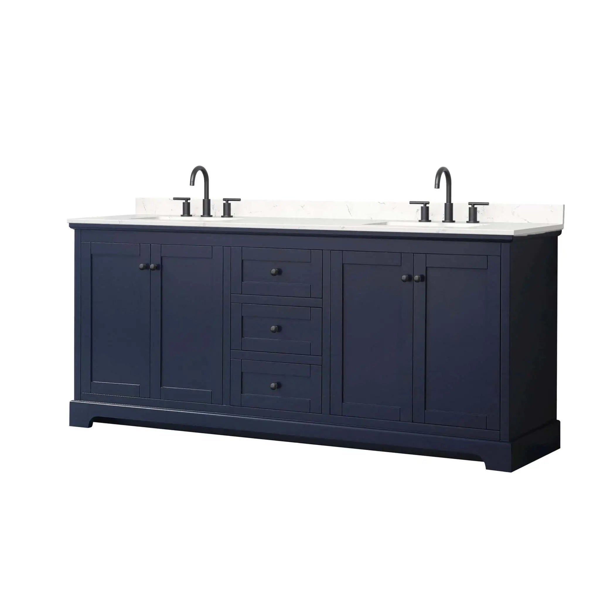 80" Avery Double Bathroom Vanity in Dark Blue with Matte Black Trim by Wyndham