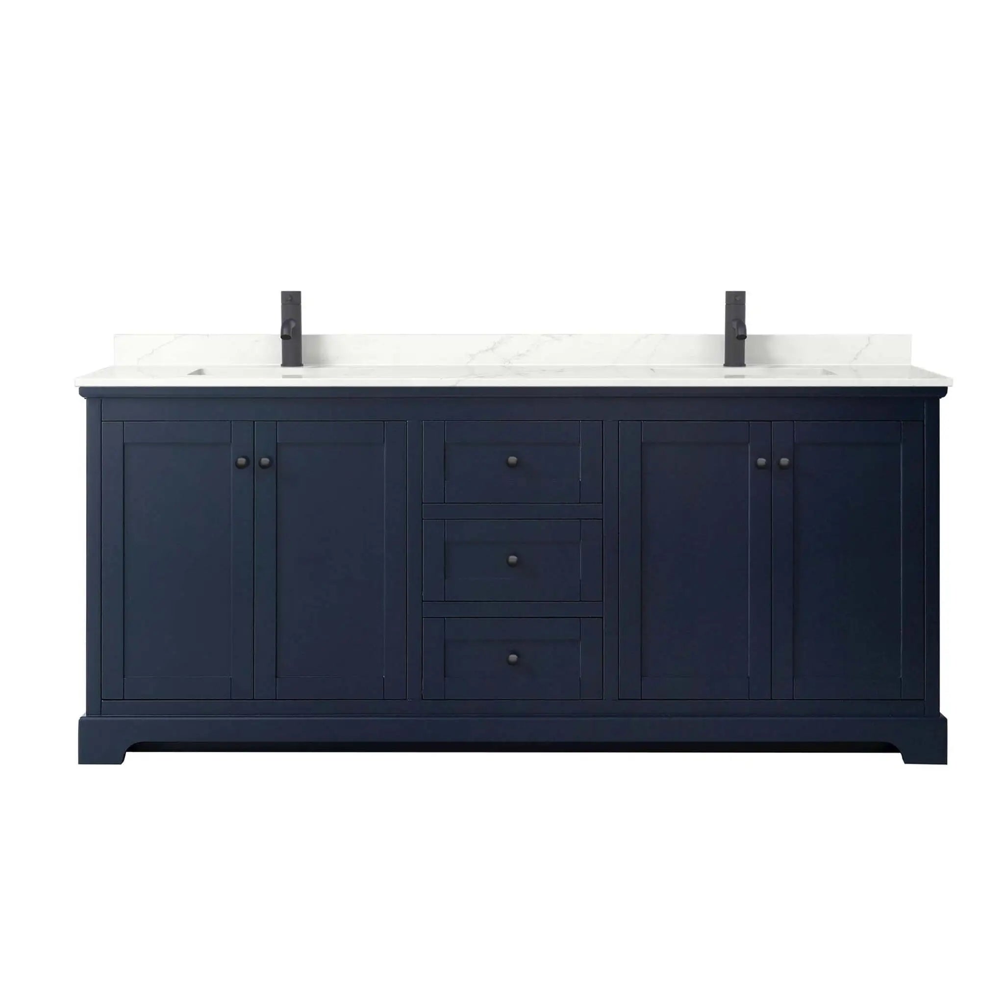 80" Avery Double Bathroom Vanity in Dark Blue with Matte Black Trim by Wyndham