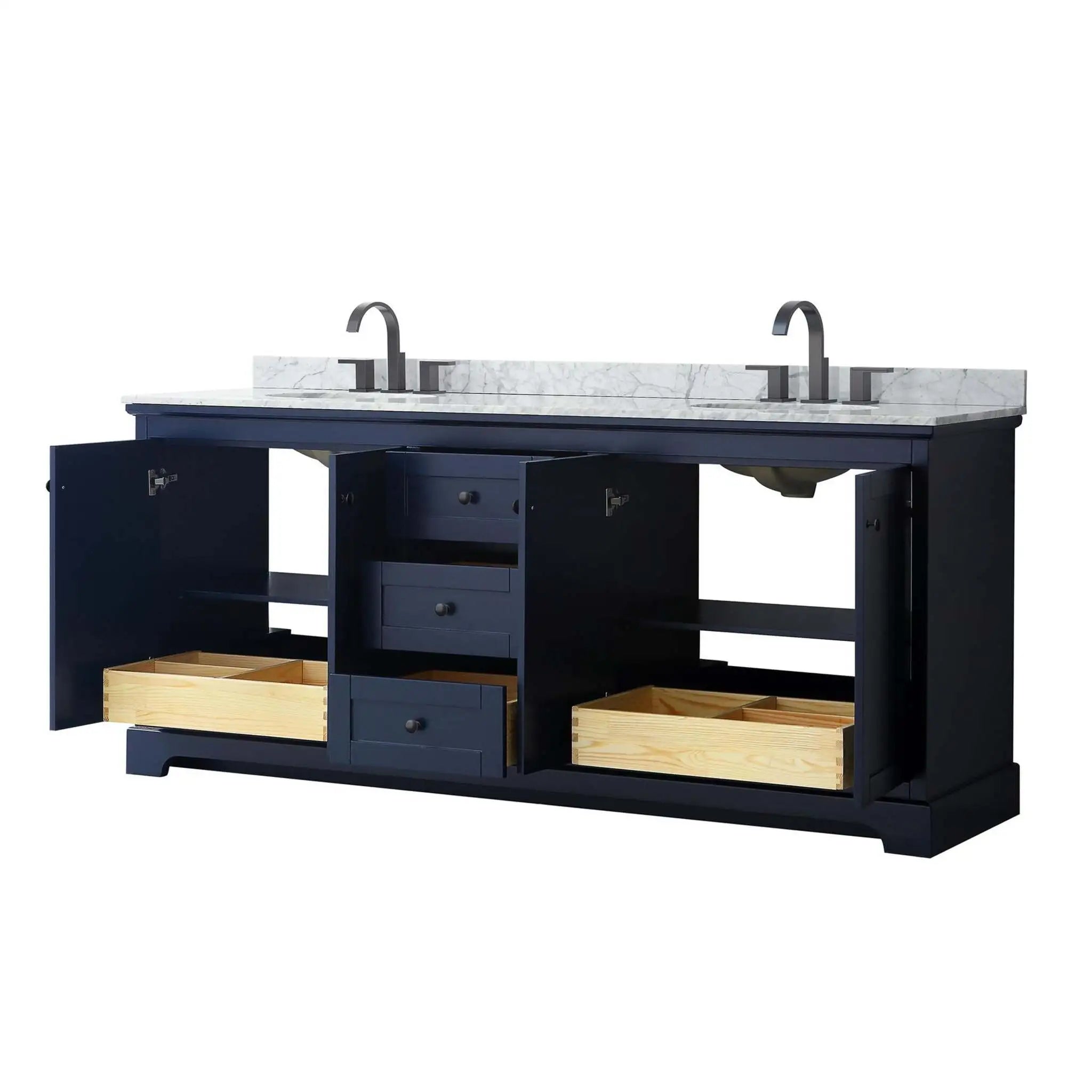 80" Avery Double Bathroom Vanity in Dark Blue with Matte Black Trim by Wyndham