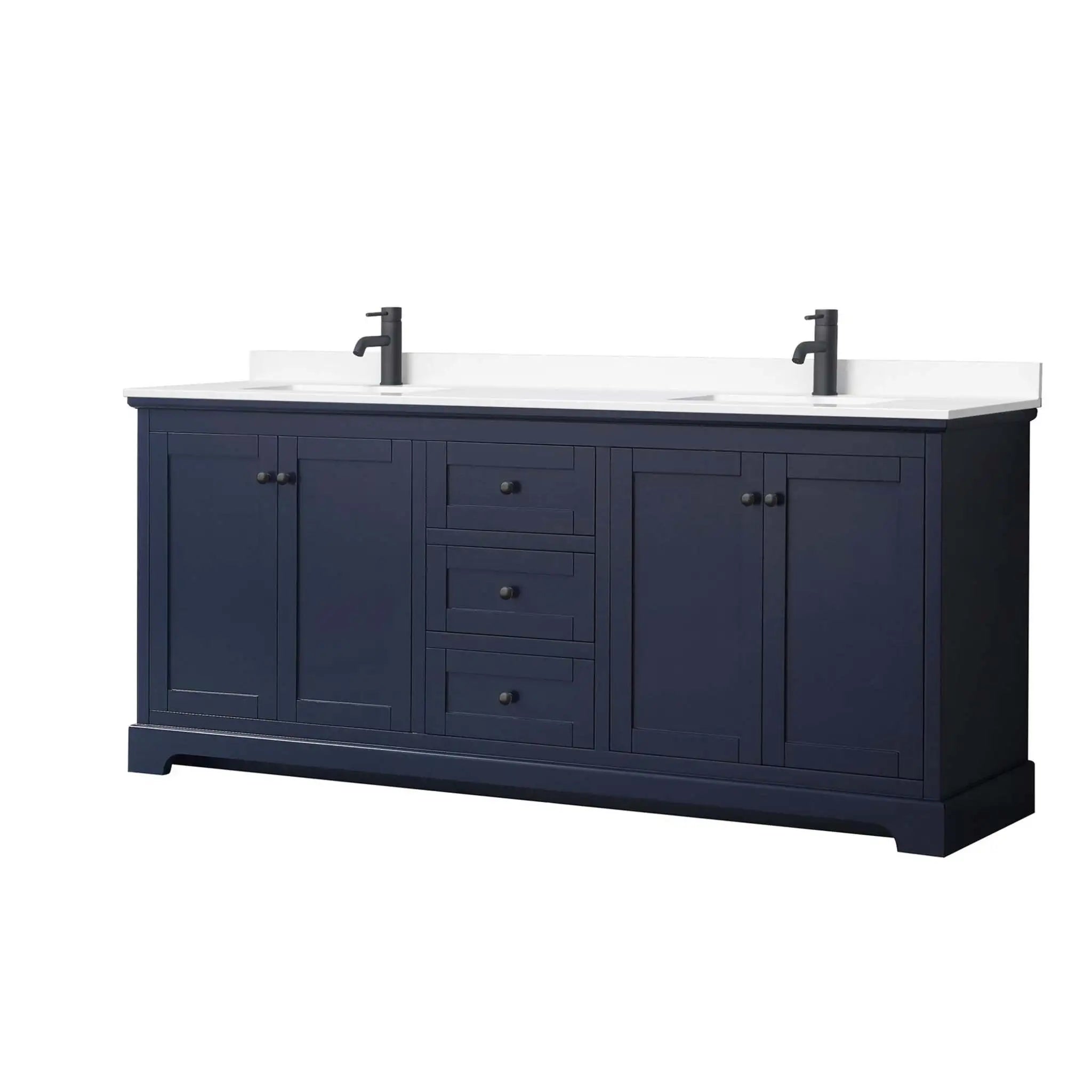 80" Avery Double Bathroom Vanity in Dark Blue with Matte Black Trim by Wyndham