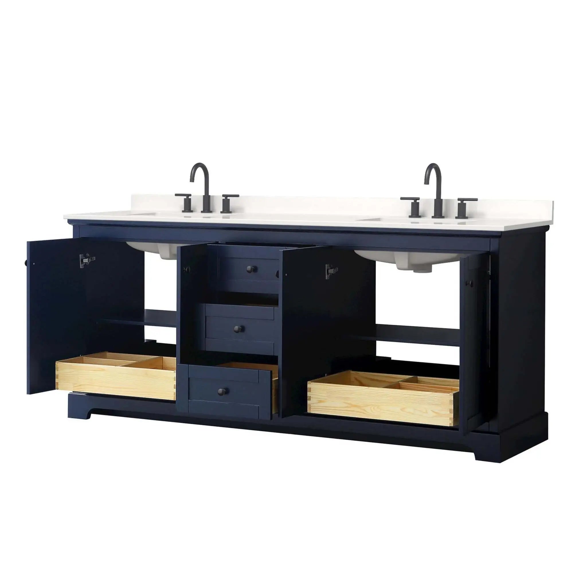 80" Avery Double Bathroom Vanity in Dark Blue with Matte Black Trim by Wyndham