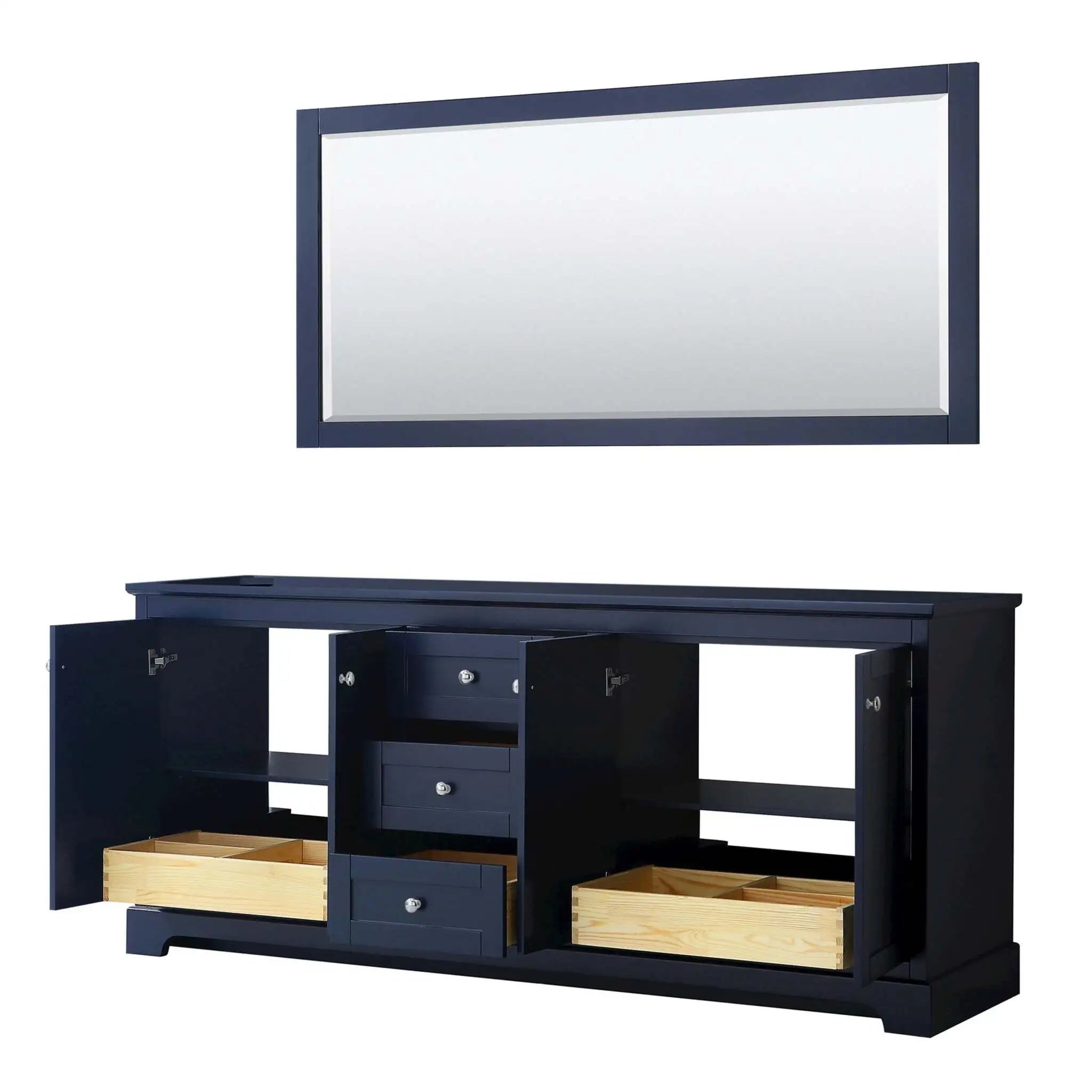 80" Avery Double Bathroom Vanity in Dark Blue with Polished Chrome Trim & 70" Mirror by Wyndham