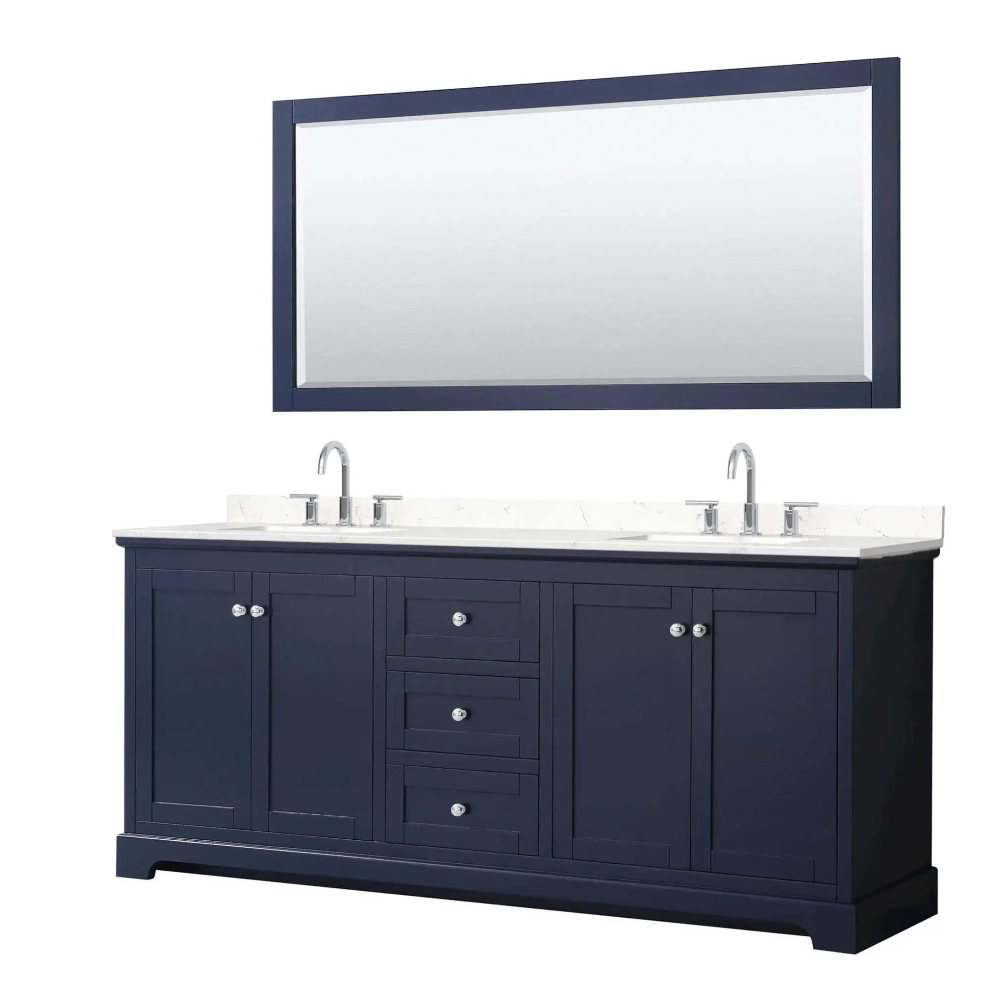 80" Avery Double Bathroom Vanity in Dark Blue with Polished Chrome Trim & 70" Mirror by Wyndham