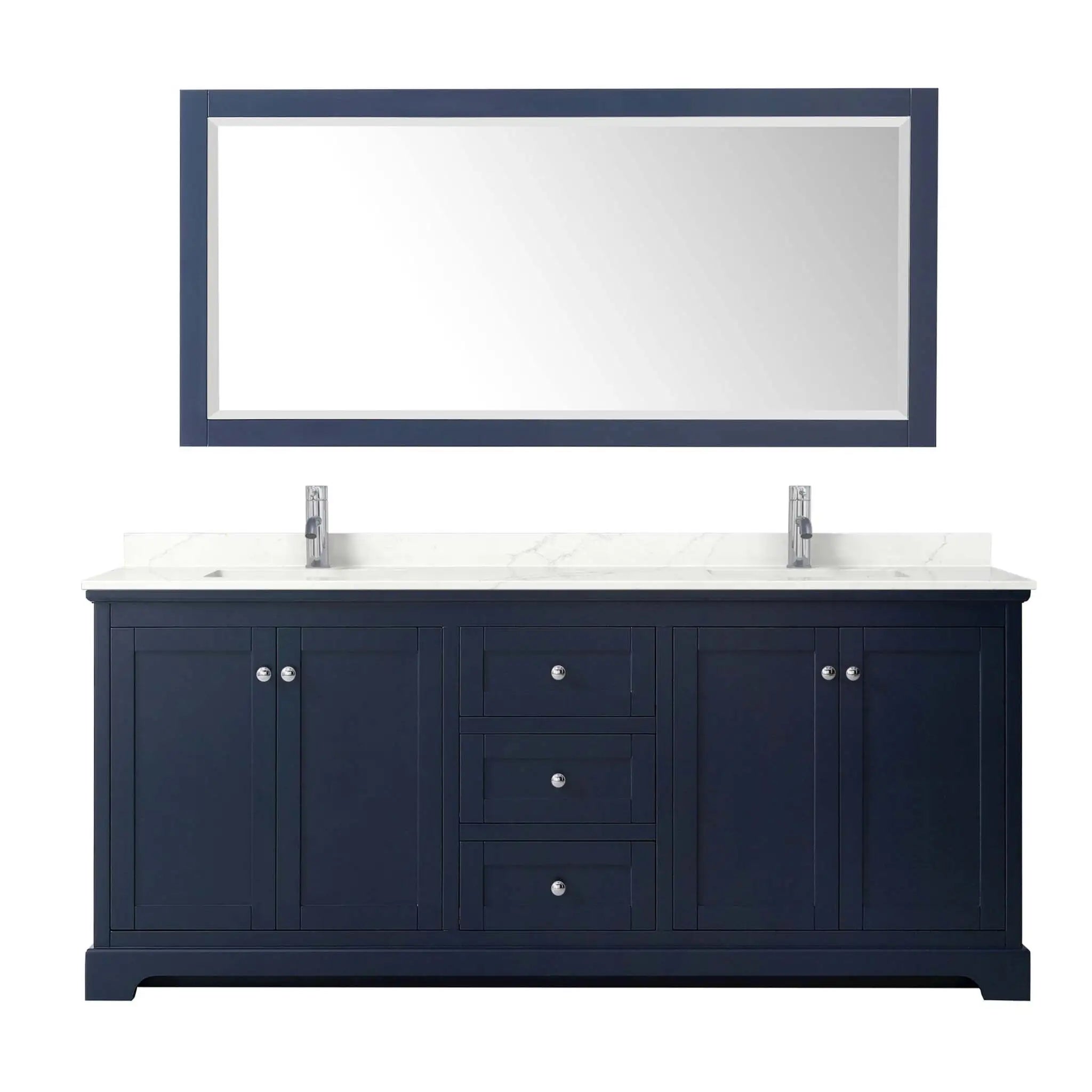 80" Avery Double Bathroom Vanity in Dark Blue with Polished Chrome Trim & 70" Mirror by Wyndham
