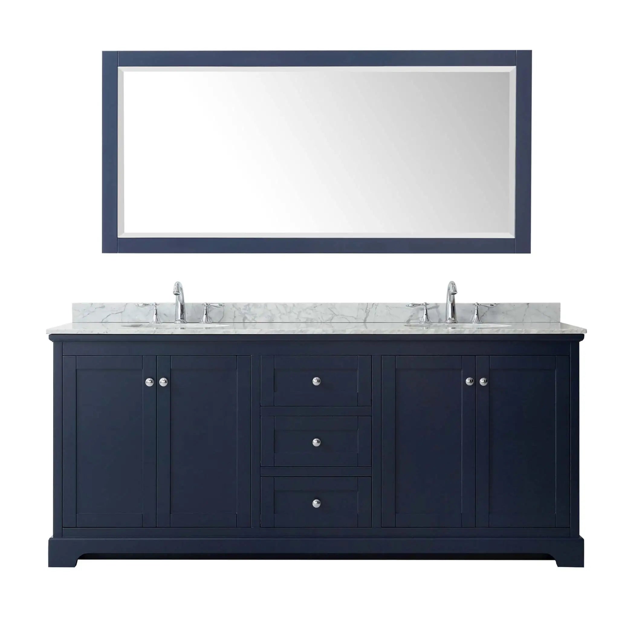 80" Avery Double Bathroom Vanity in Dark Blue with Polished Chrome Trim & 70" Mirror by Wyndham