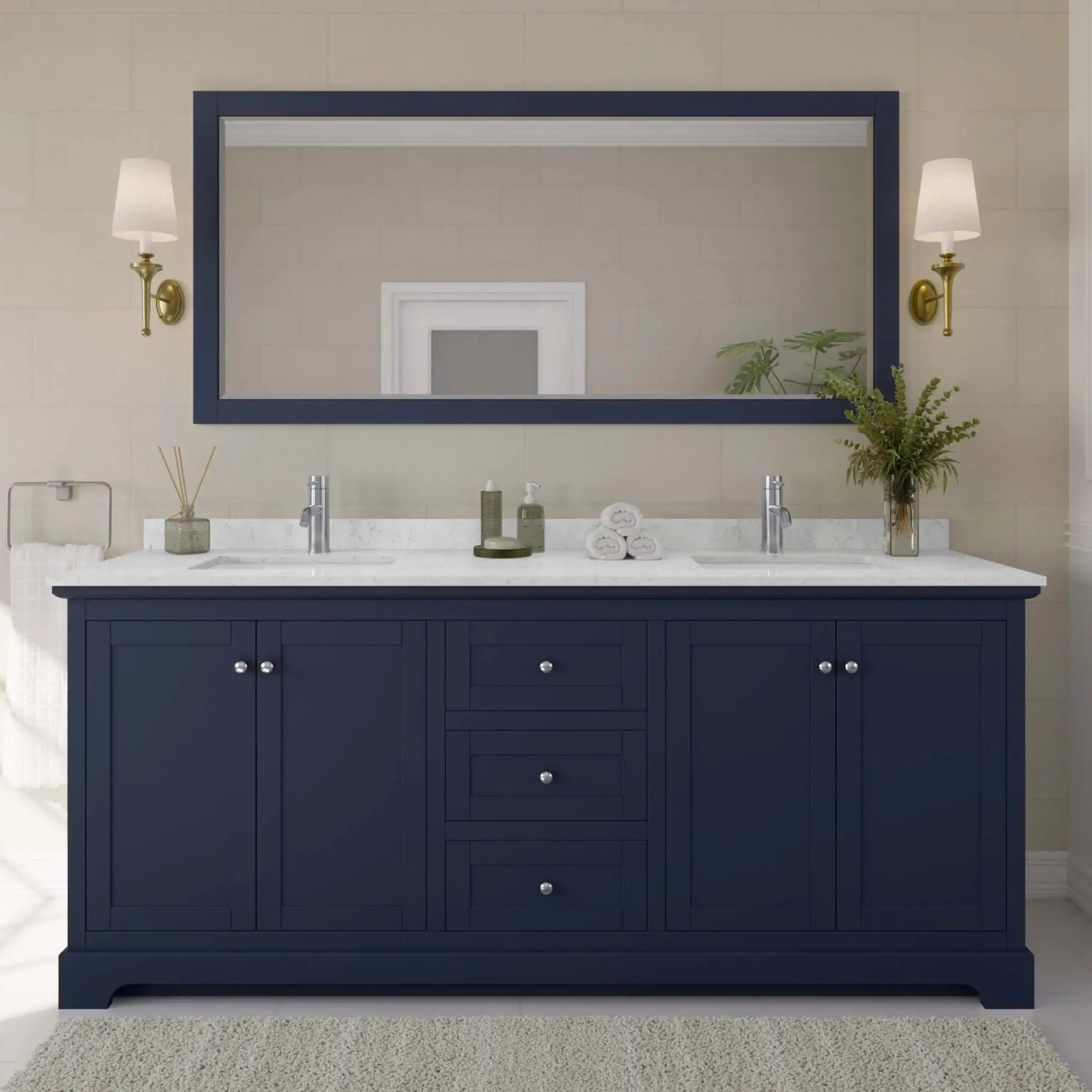 80" Avery Double Bathroom Vanity in Dark Blue with Polished Chrome Trim by Wyndham