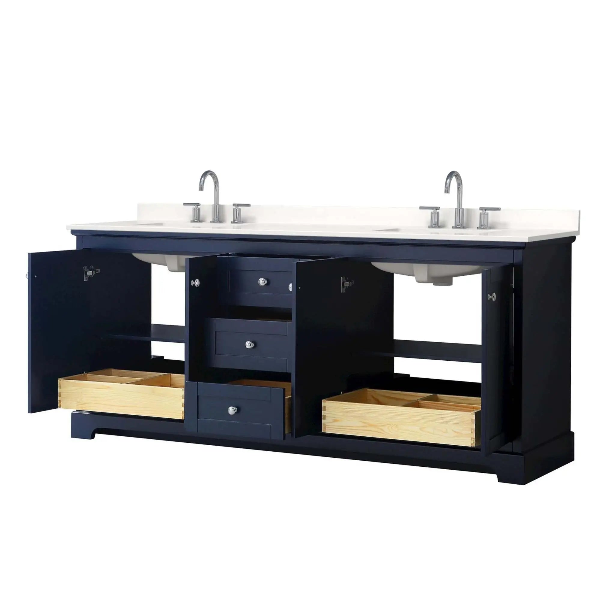 80" Avery Double Bathroom Vanity in Dark Blue with Polished Chrome Trim by Wyndham