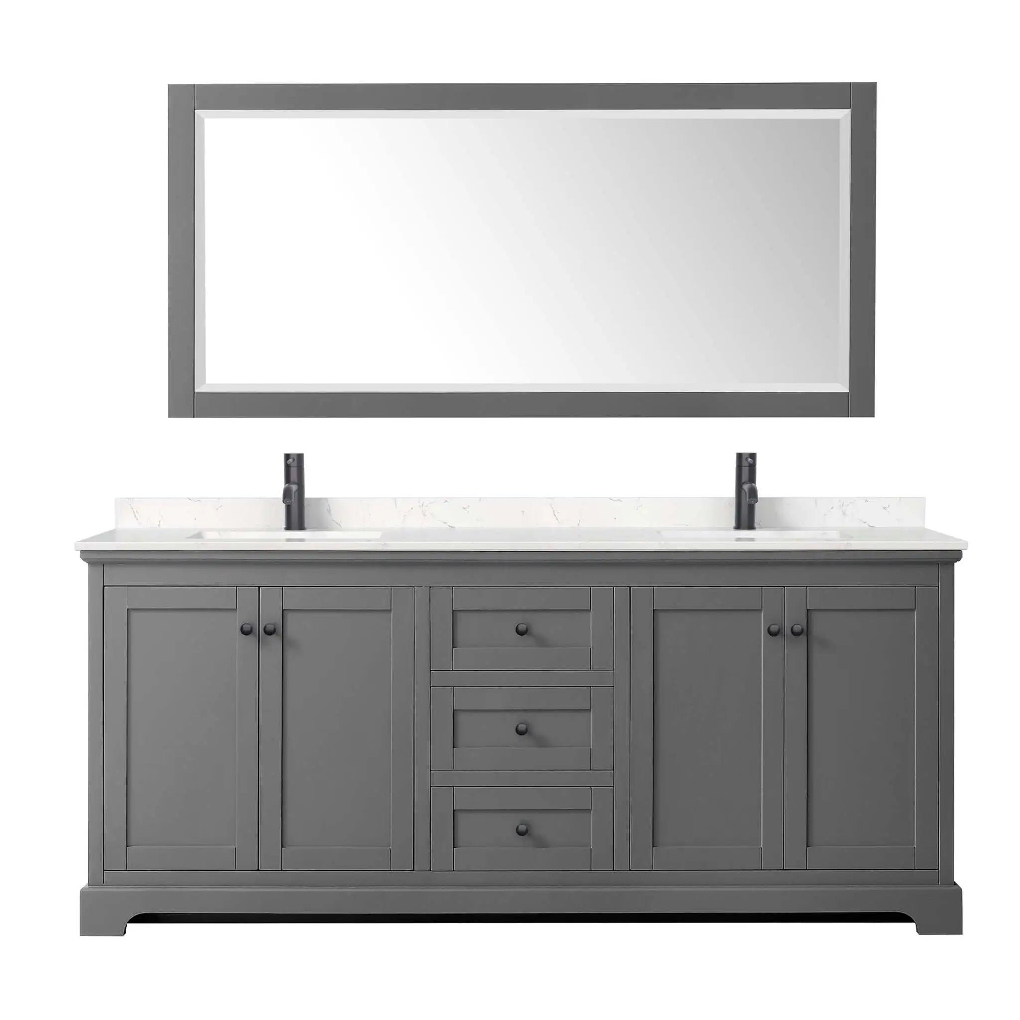 80" Avery Double Bathroom Vanity in Dark Gray with Matte Black Trim & 70" Mirror by Wyndham