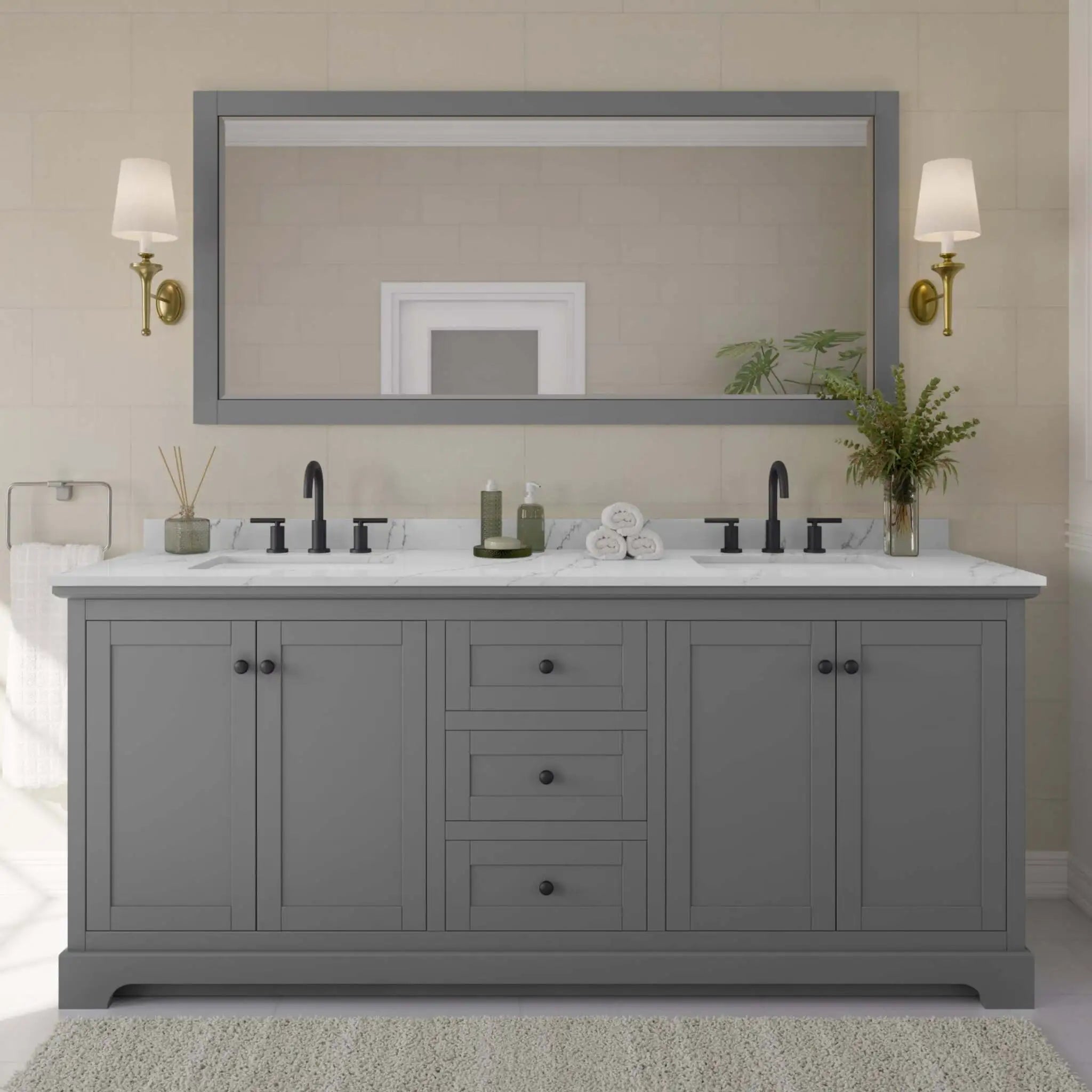 80" Avery Double Bathroom Vanity in Dark Gray with Matte Black Trim & 70" Mirror by Wyndham