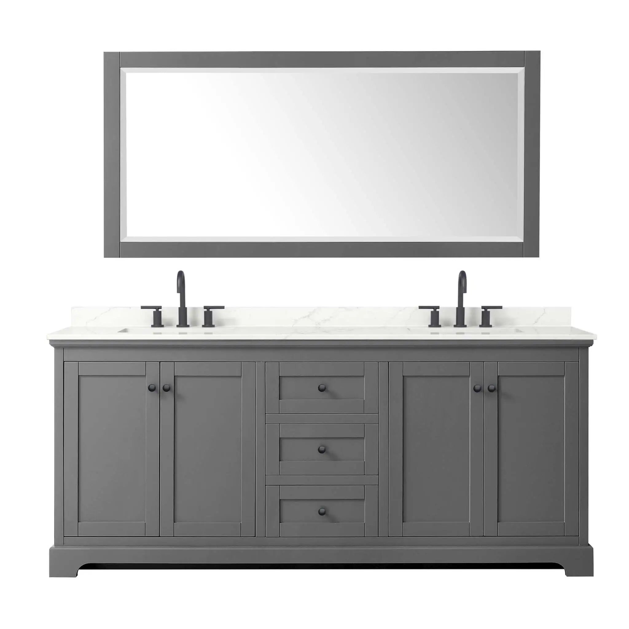 80" Avery Double Bathroom Vanity in Dark Gray with Matte Black Trim & 70" Mirror by Wyndham