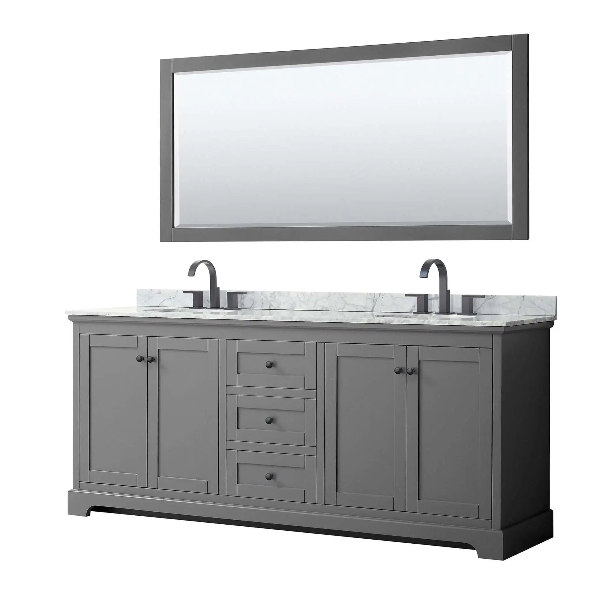 80" Avery Double Bathroom Vanity in Dark Gray with Matte Black Trim & 70" Mirror by Wyndham