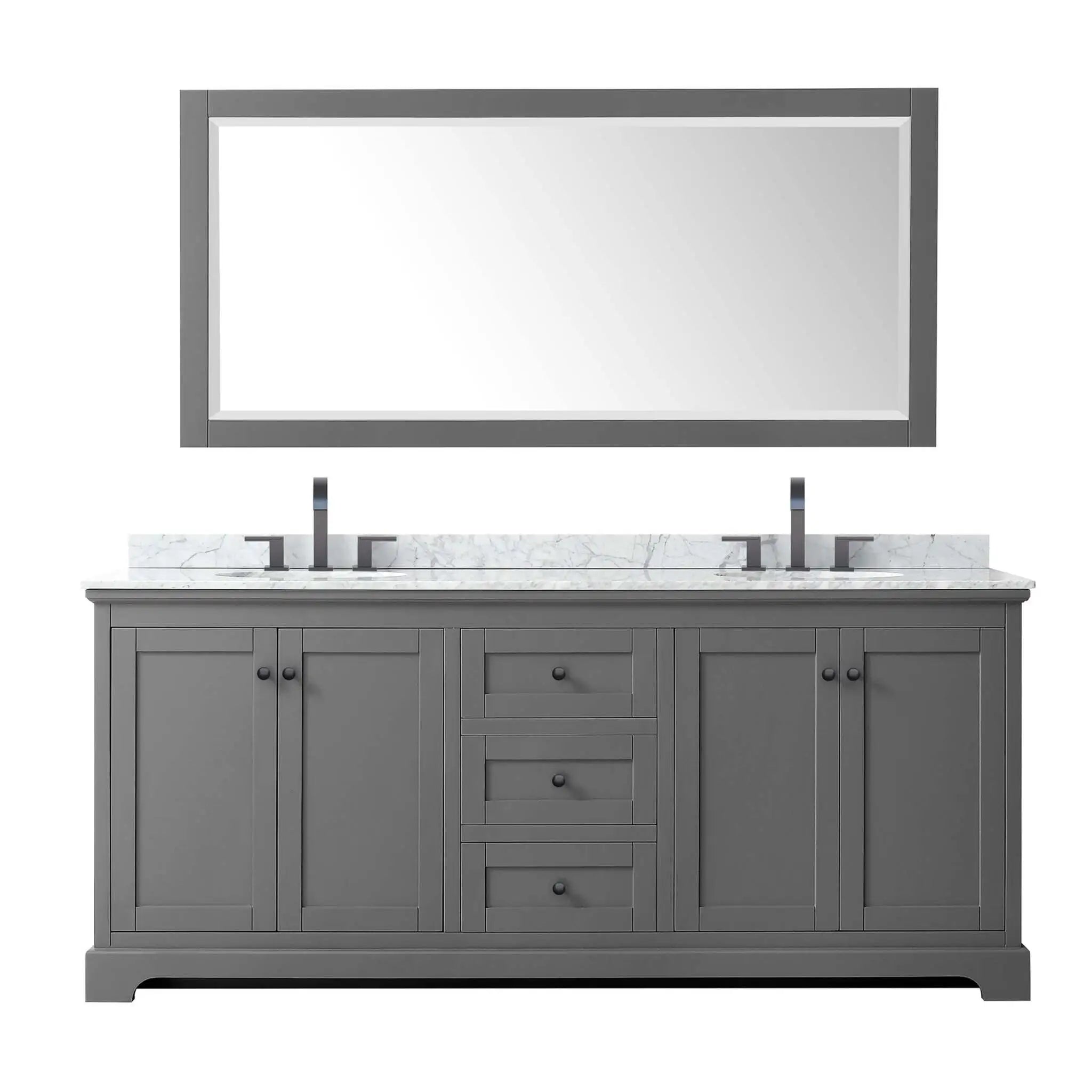 80" Avery Double Bathroom Vanity in Dark Gray with Matte Black Trim & 70" Mirror by Wyndham