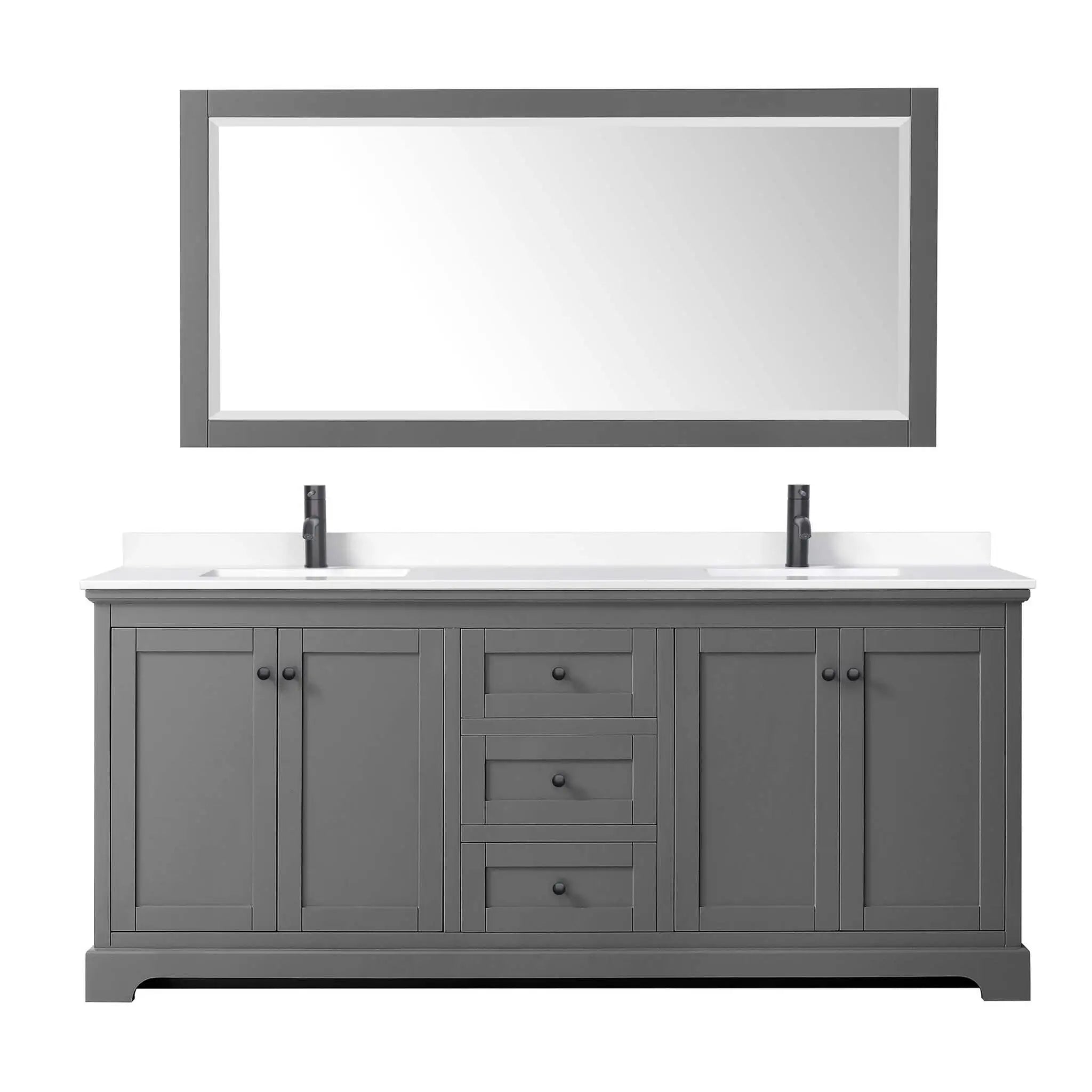 80" Avery Double Bathroom Vanity in Dark Gray with Matte Black Trim & 70" Mirror by Wyndham