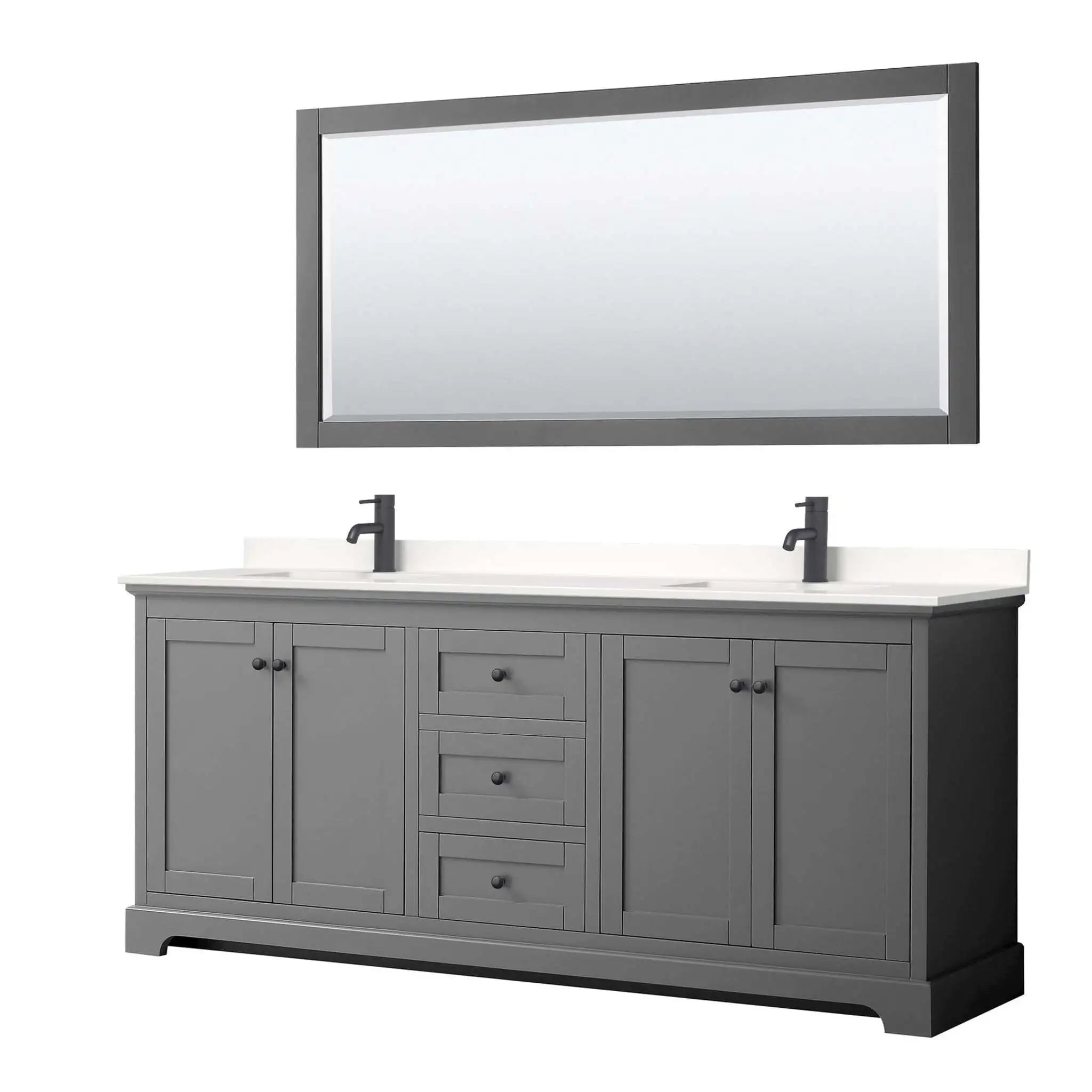 80" Avery Double Bathroom Vanity in Dark Gray with Matte Black Trim & 70" Mirror by Wyndham