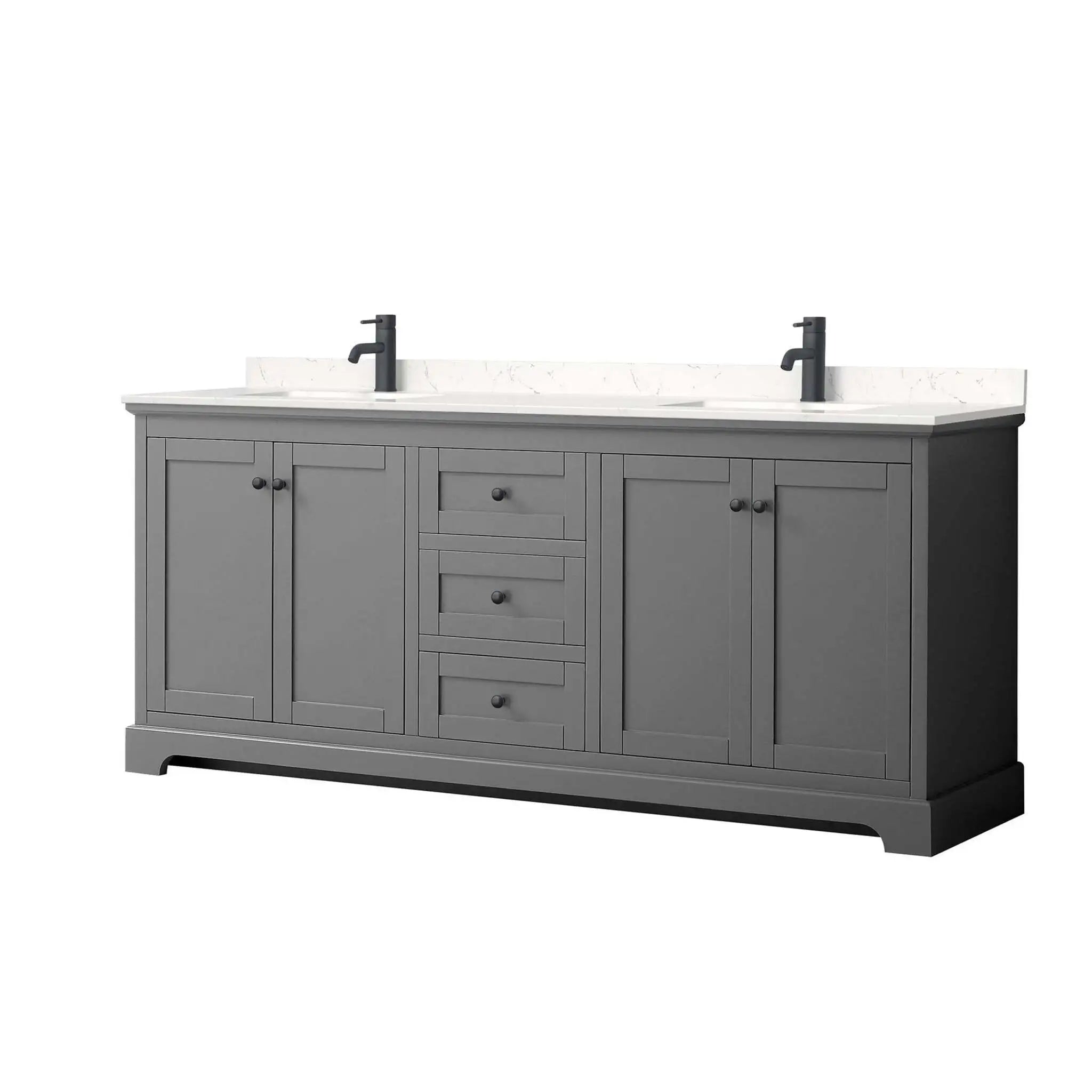80" Avery Double Bathroom Vanity in Dark Gray with Matte Black Trim by Wyndham