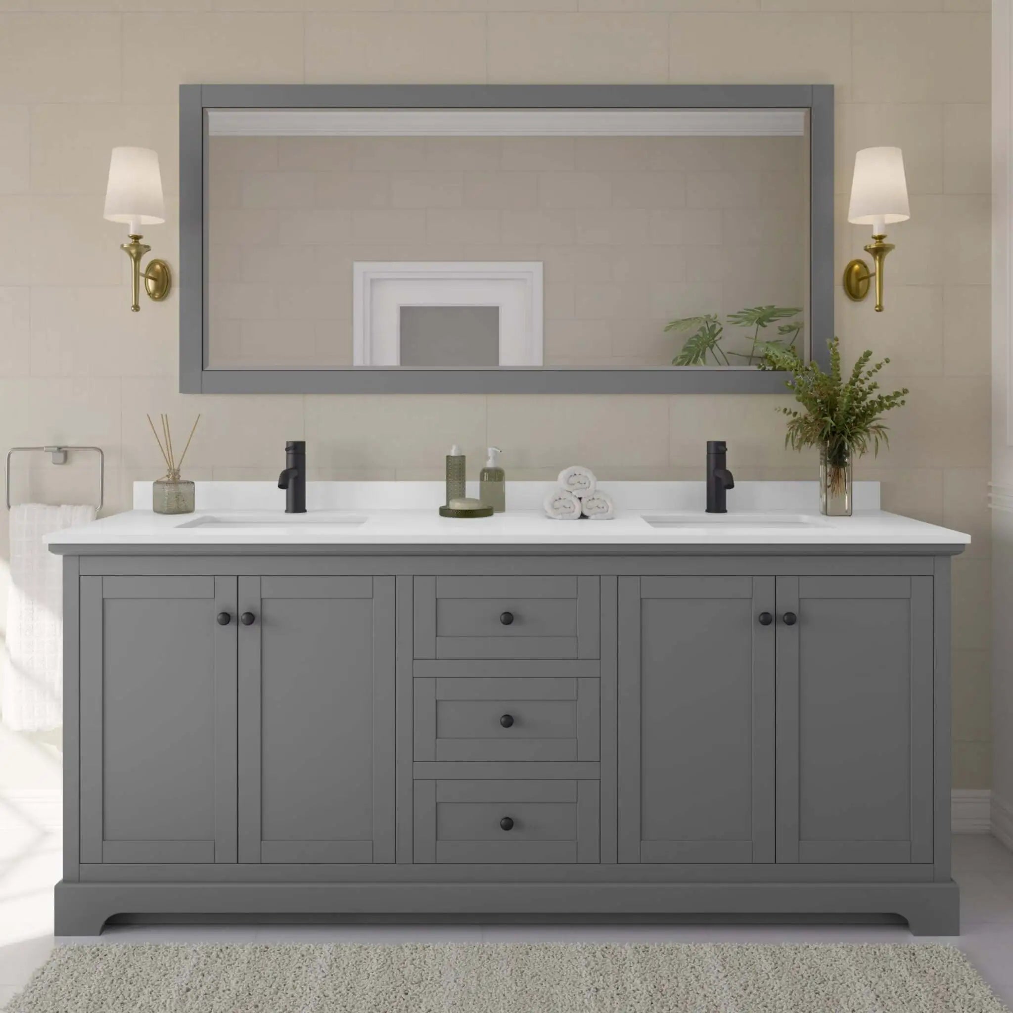 80" Avery Double Bathroom Vanity in Dark Gray with Matte Black Trim by Wyndham